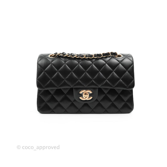 Chanel Classic Small S/M Flap Black Lambskin Rose Pink-Gold Hardware