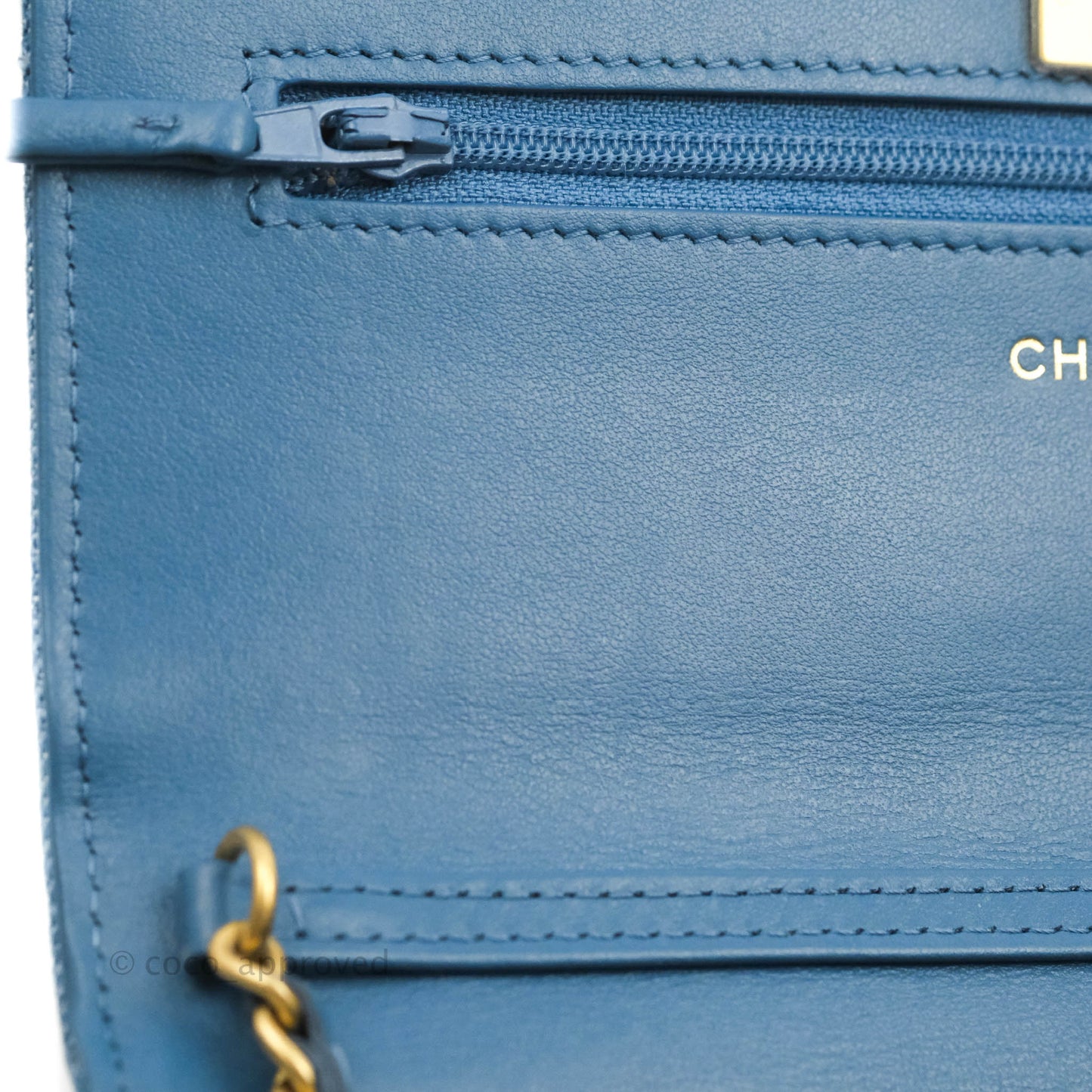 Chanel Quilted Pearl Crush Wallet on Chain WOC Denim Aged Gold Hardware