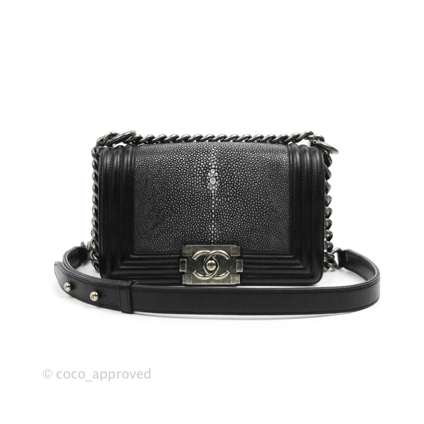 Chanel Small Boy Black Stingray Ruthenium Hardware