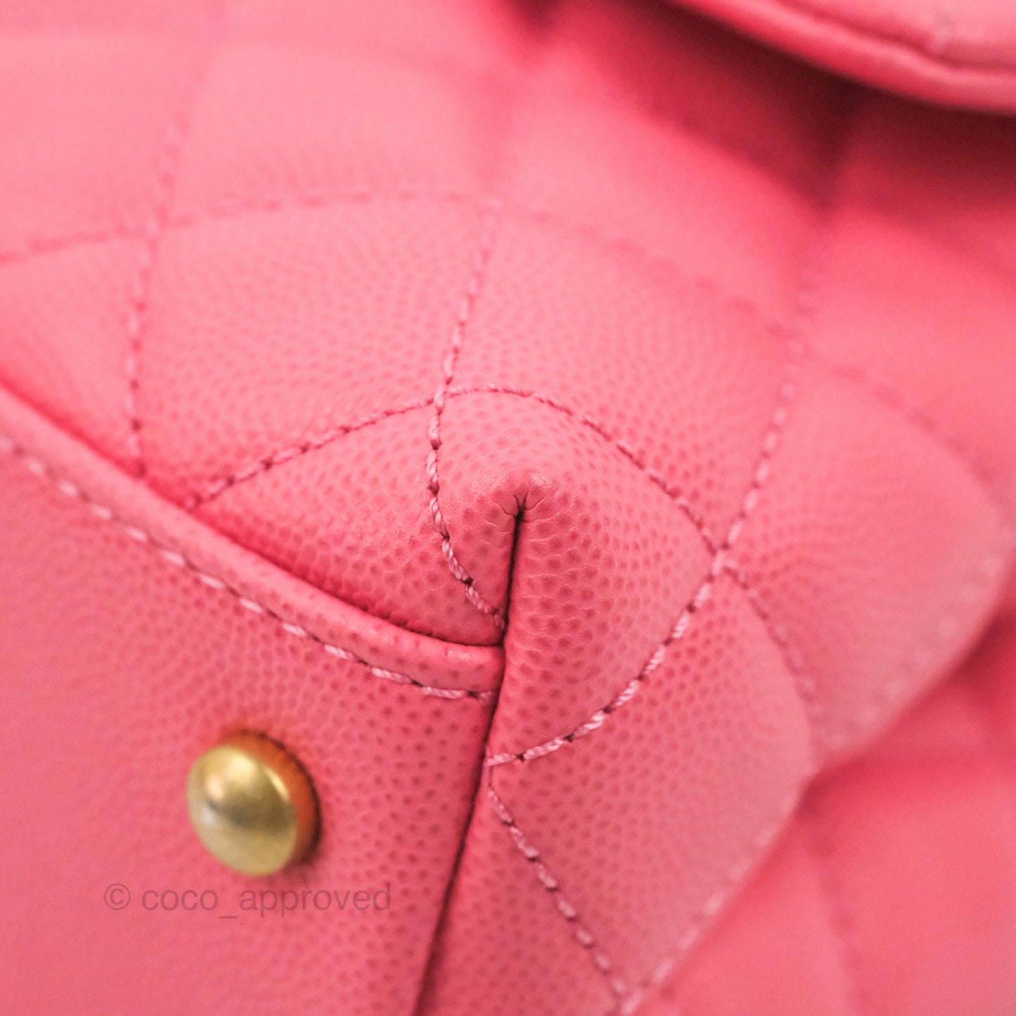 Chanel Small Coco Handle Quilted Pink Caviar Aged Gold Hardware Lizard Embossed Handle
