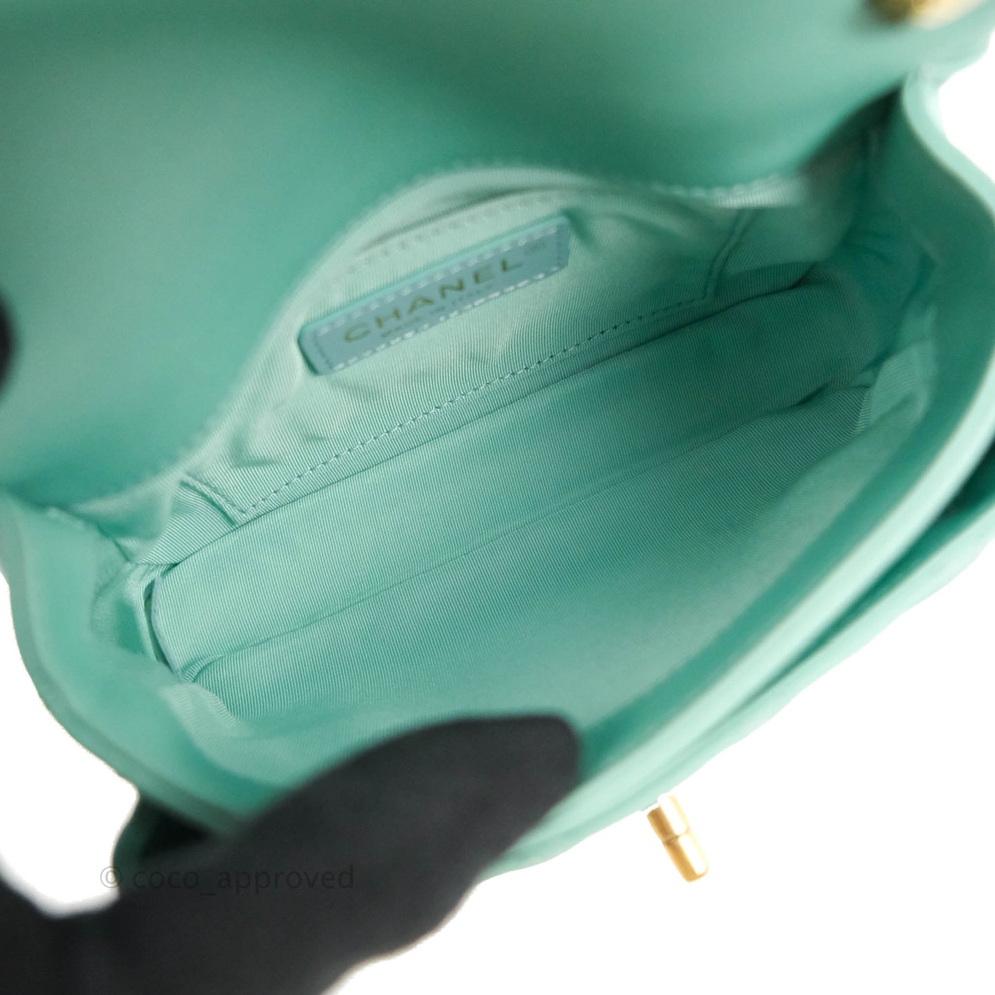 Chanel Quilted Small Day Trip Tiffany Blue Green Lambskin Aged Gold Hardware