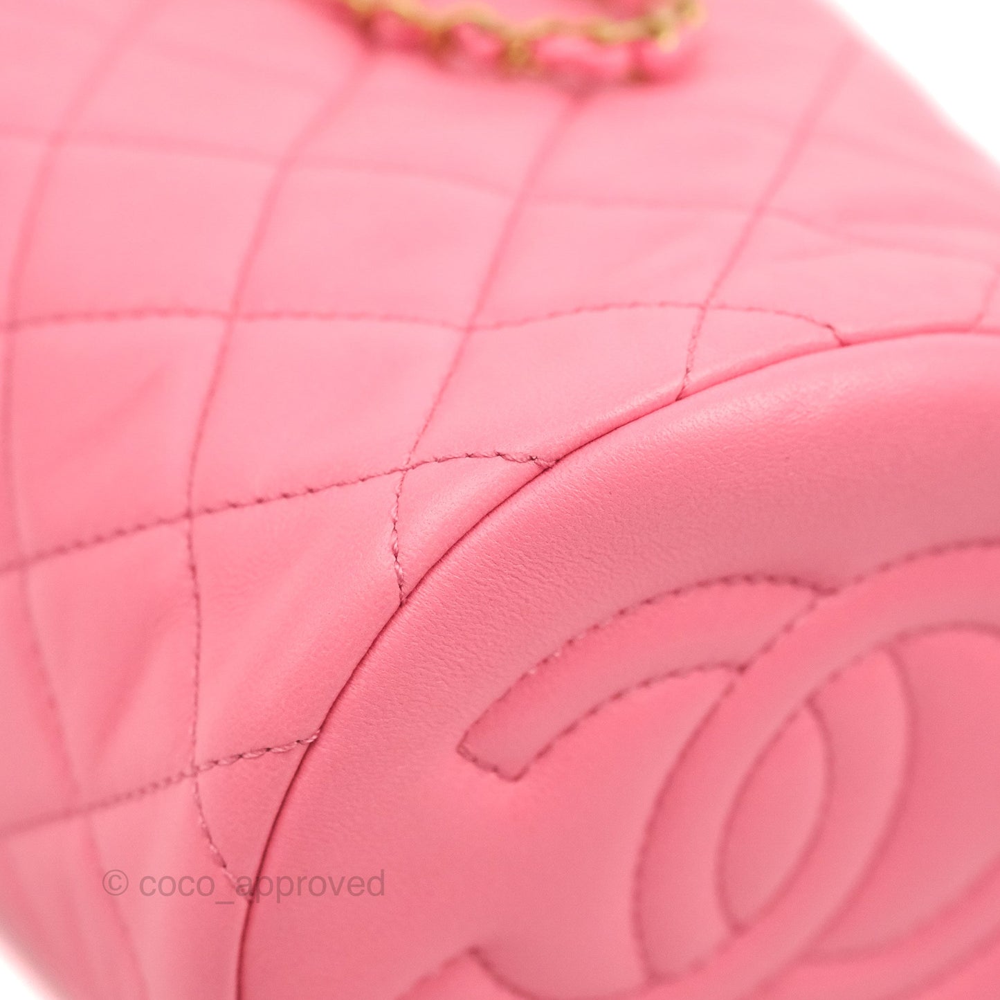 Chanel Quilted Crystal Pearl Crush Drawstring Bucket Bag Pink Lambskin Gold Hardware