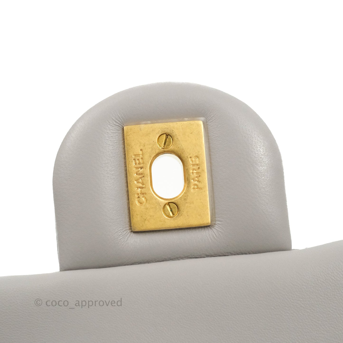 Chanel Mini Rectangular Pearl Crush Quilted Grey Lambskin Aged Gold Hardware