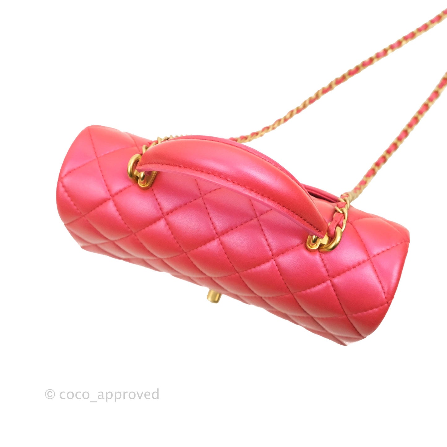 Chanel Top Handle Mini Rectangular Flap Bag Iridescent Red Lambskin Gold Hardware