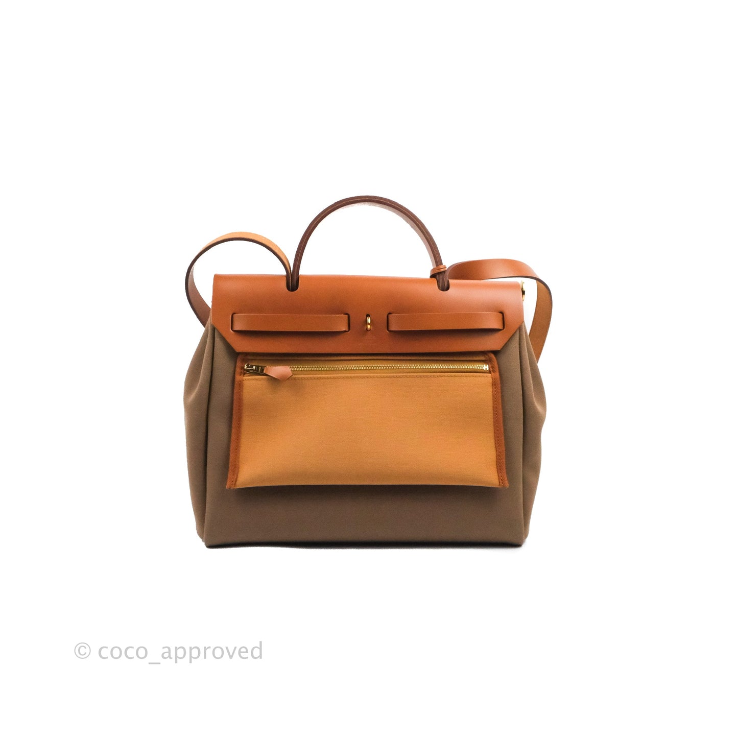 Hermès Retourne Herbag Zip 31 Etoupe-Dune/Fauve Canvas Gold Hardware