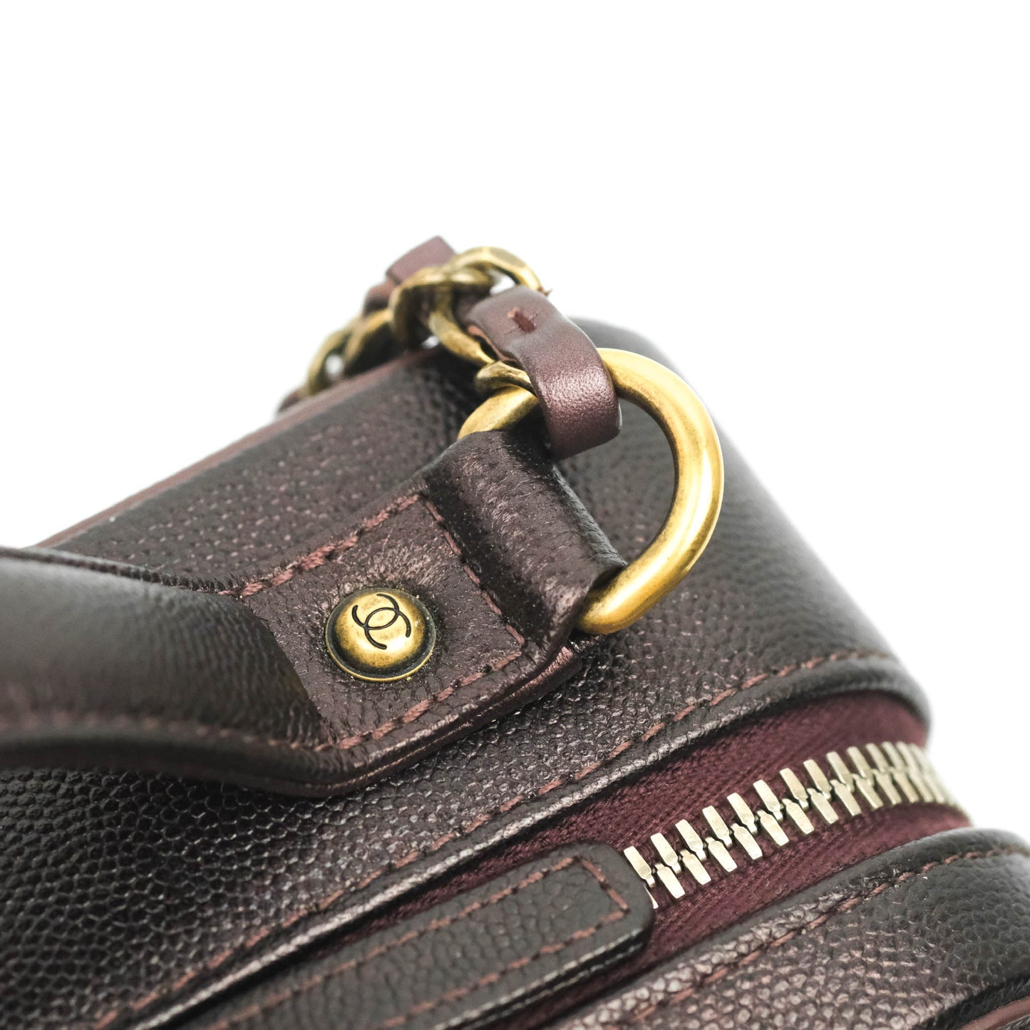 Chanel Quilted Medium CC Filigree Vanity Case Iridescent Burgundy Caviar Gold Hardware
