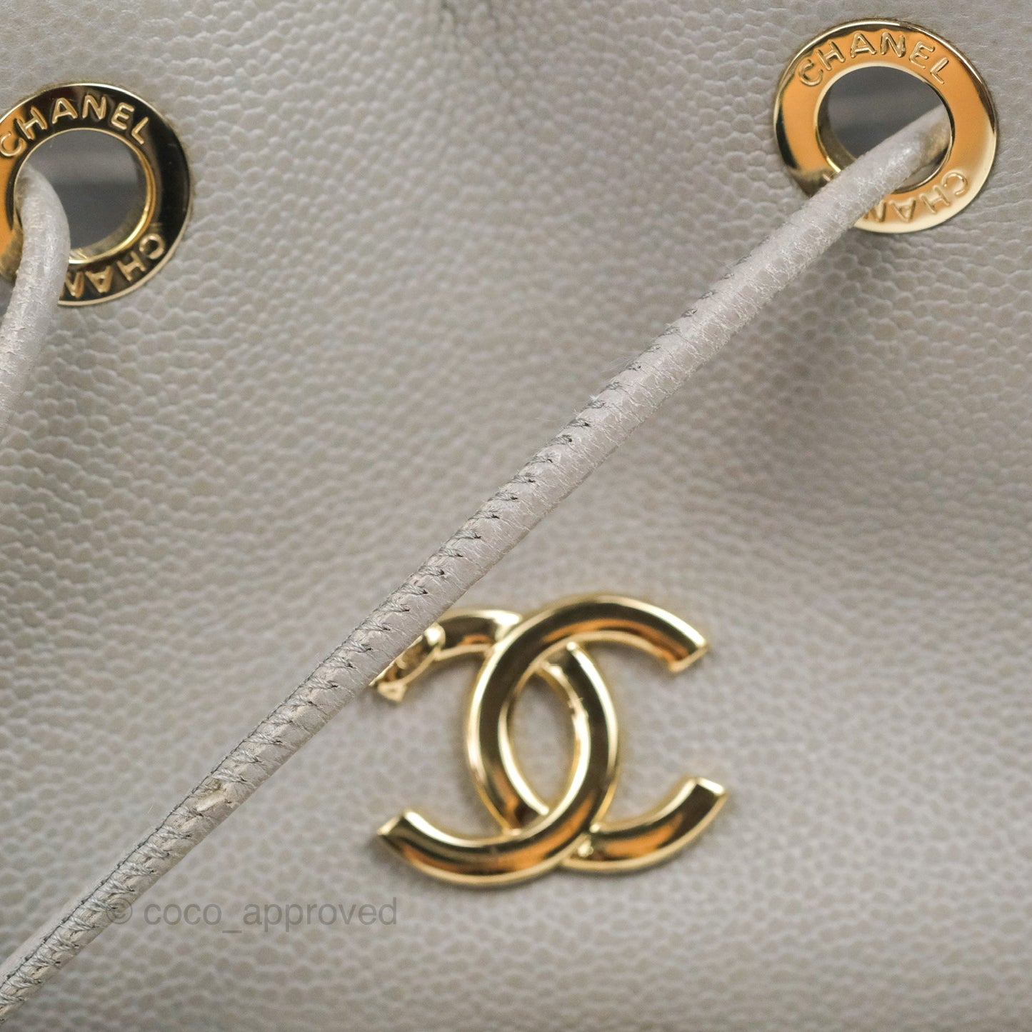 Chanel Business Affinity Drawstring Bucket Bag Grey Caviar Gold Hardware