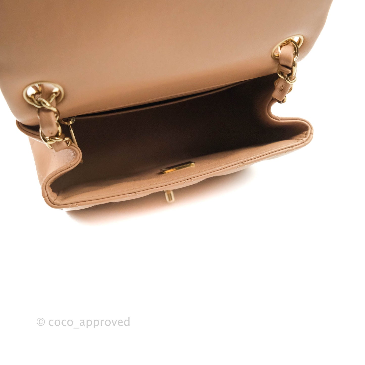 Chanel Mini Square Beige Lambskin Gold Hardware 21A
