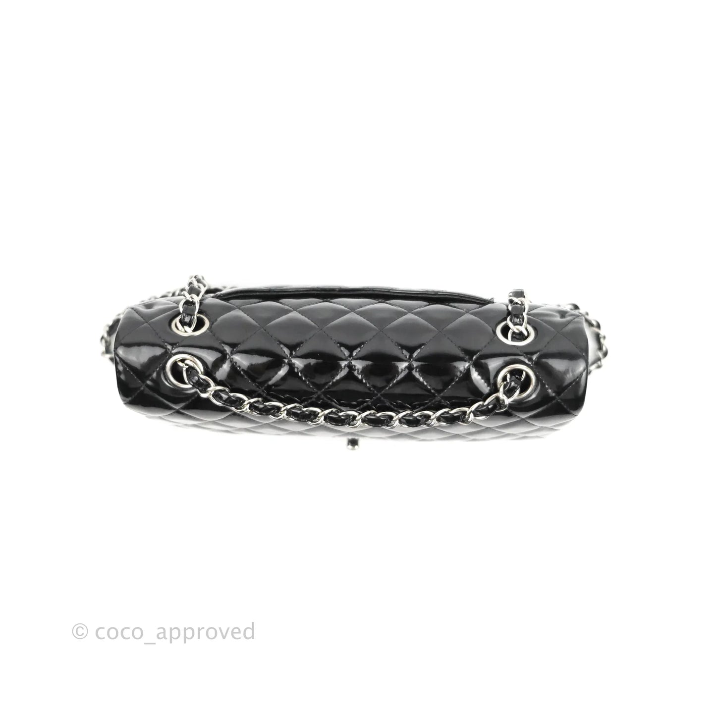 Chanel Classic Quilted M/L Medium Double Flap Black Patent Silver Hardware