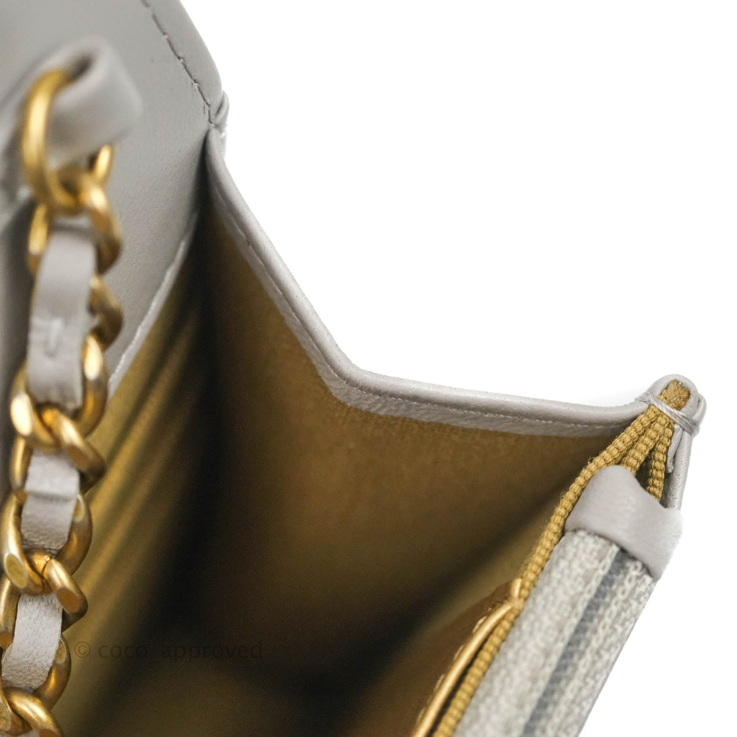 Chanel Quilted Pearl Crush Wallet on Chain WOC Grey Lambskin Aged Gold Hardware