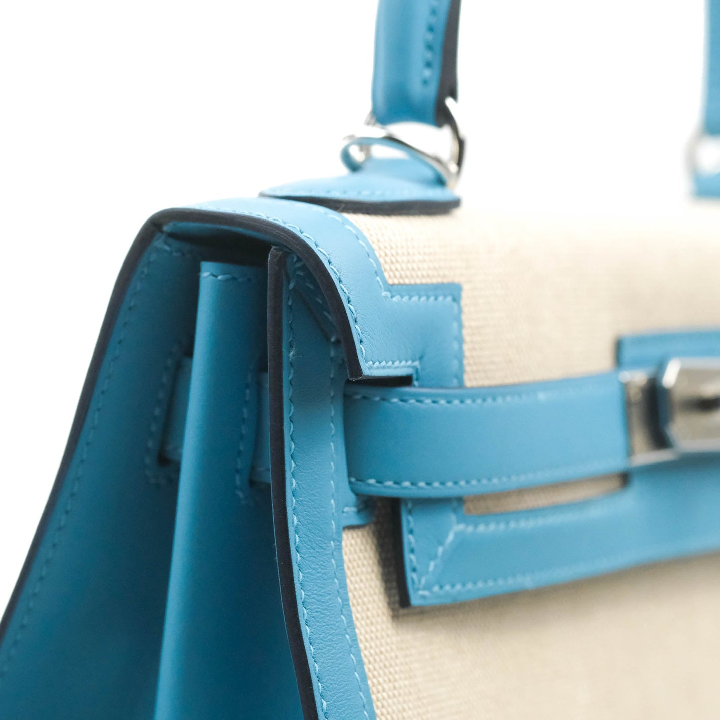 Hermès Kelly 28 Bleu Du Nord Swift & Ecru-beige Toile H Palladium Hardware