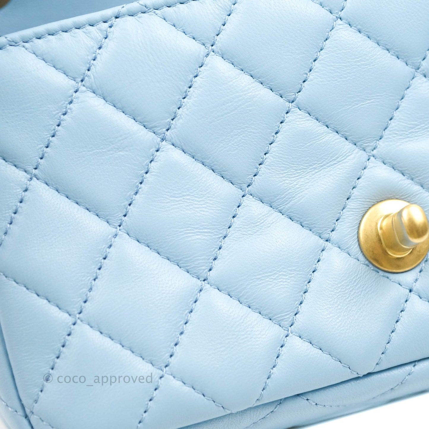 Chanel Mini Rectangular Pearl Crush Quilted Blue Lambskin Aged Gold Hardware