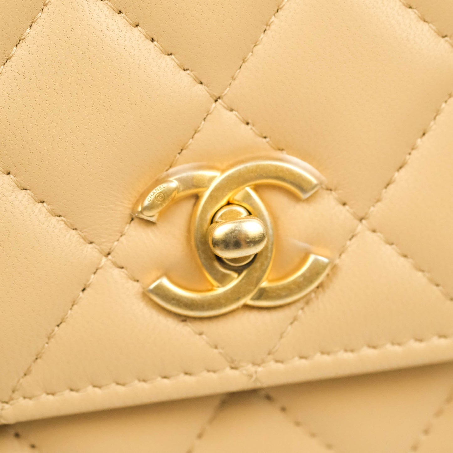 Chanel Quilted Pearl Crush Wallet on Chain WOC Beige Lambskin Aged Gold Hardware
