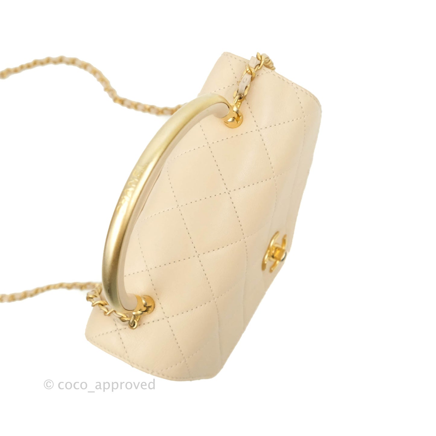 Chanel Small Gold Top Handle Bag Light Beige Lambskin Aged Gold Hardware