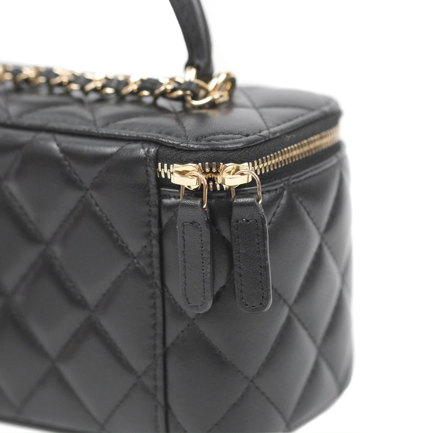 Chanel Vanity Rectangular Top Handle Black Lambskin Gold Hardware