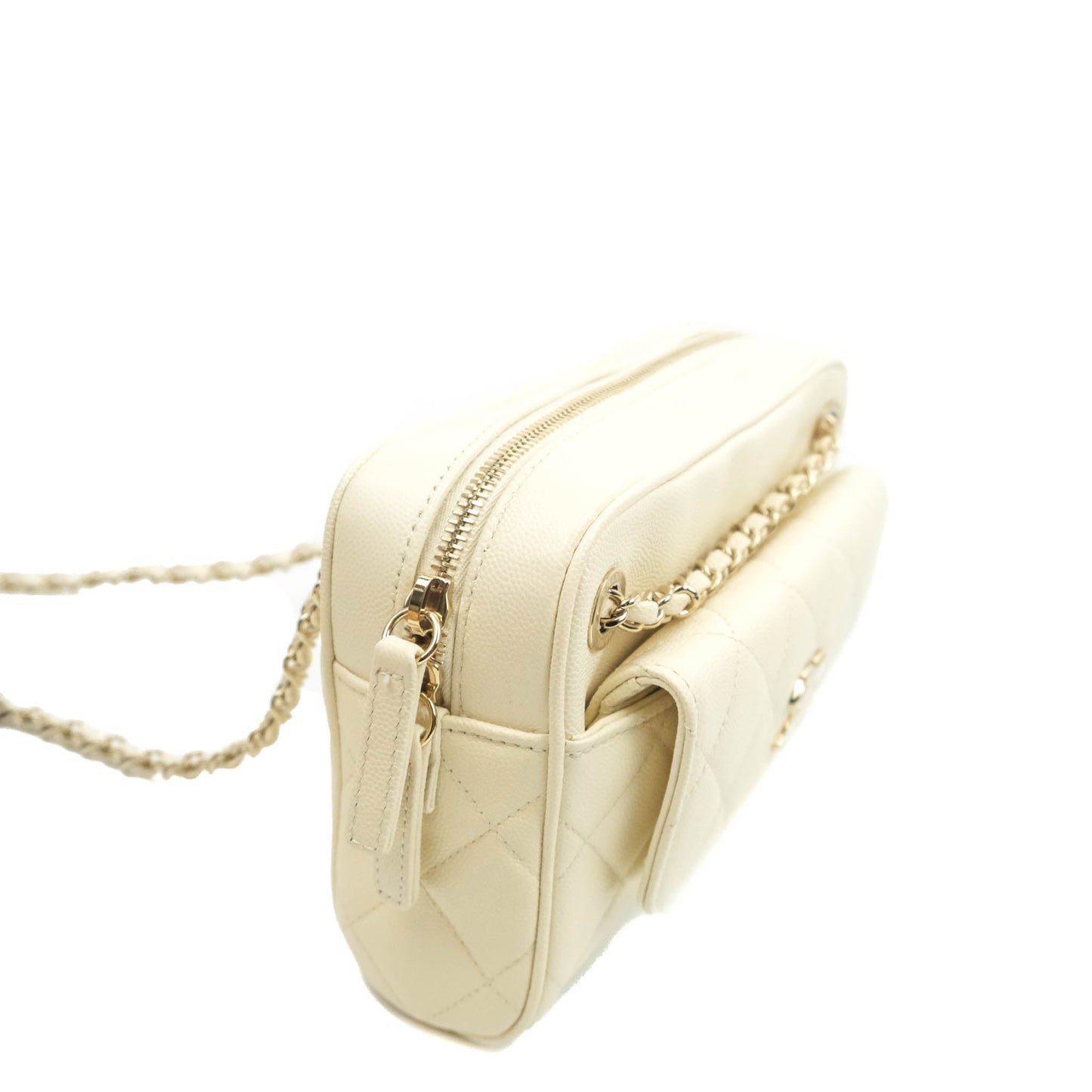 Chanel Camera Bag With Detachable Pouch Ivory Caviar Gold Hardware