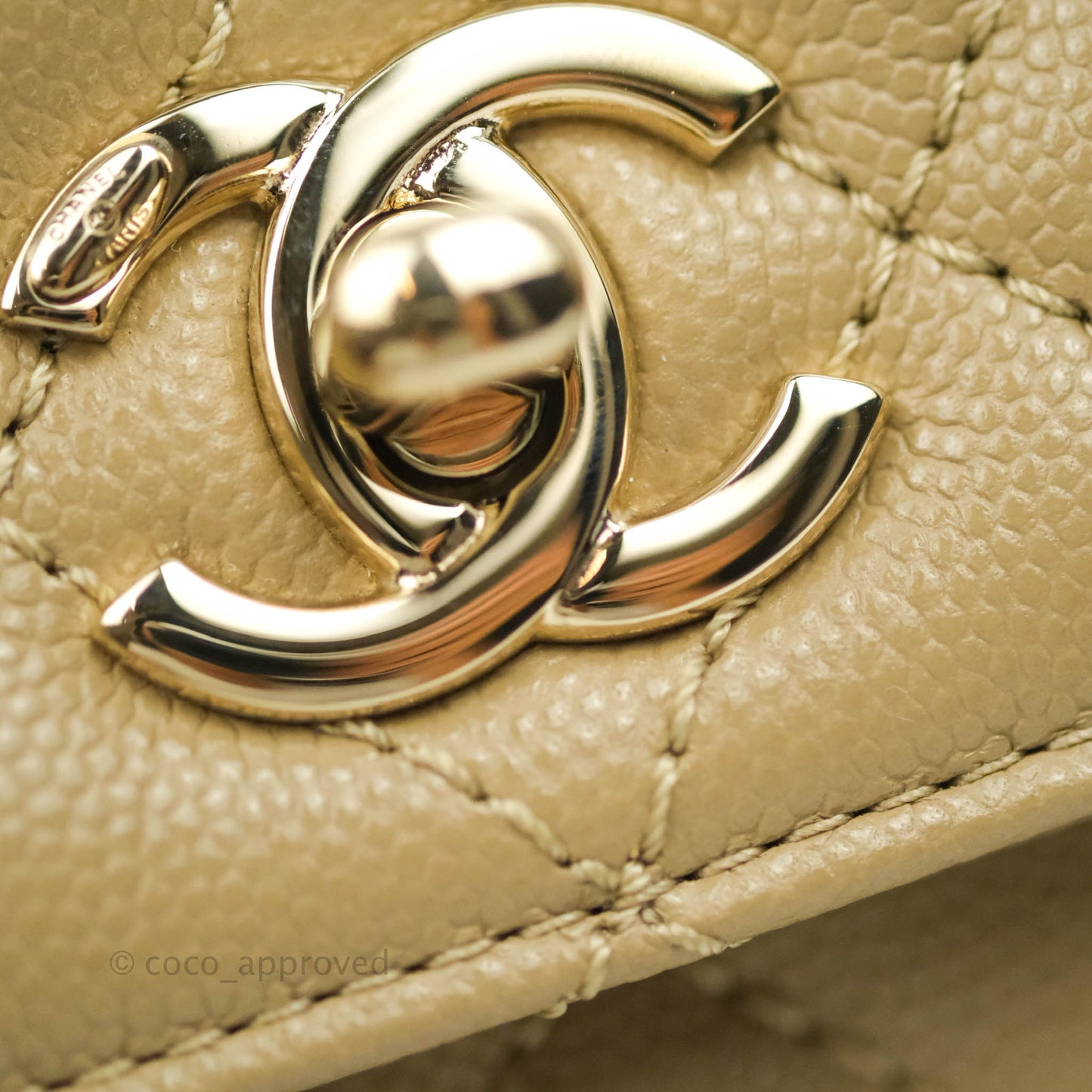 Chanel Mini Beige Coco Handle Quilted Caviar Gold Hardware Embossed Lizard Handle 21A