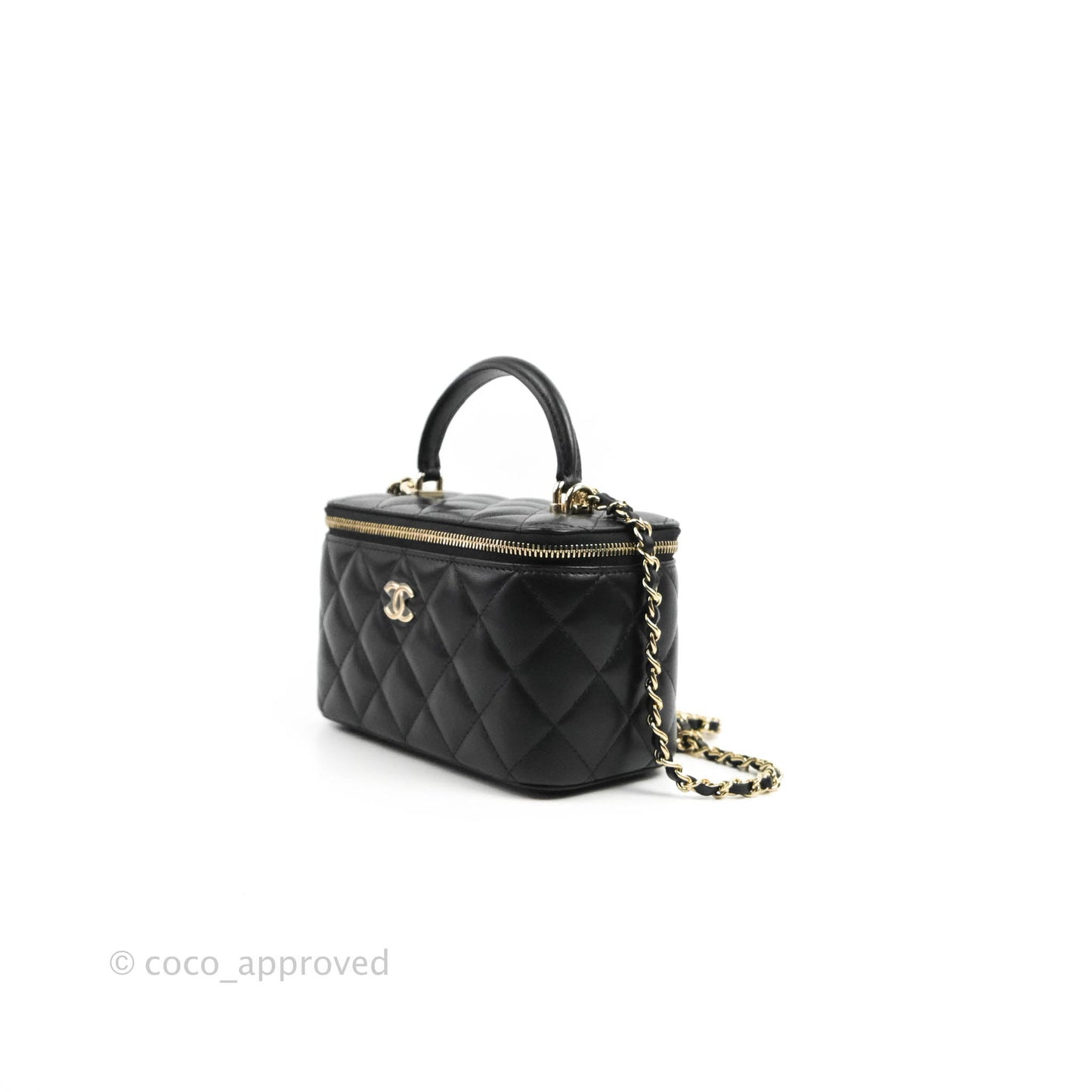 Chanel Vanity Rectangular Top Handle Black Lambskin Gold Hardware