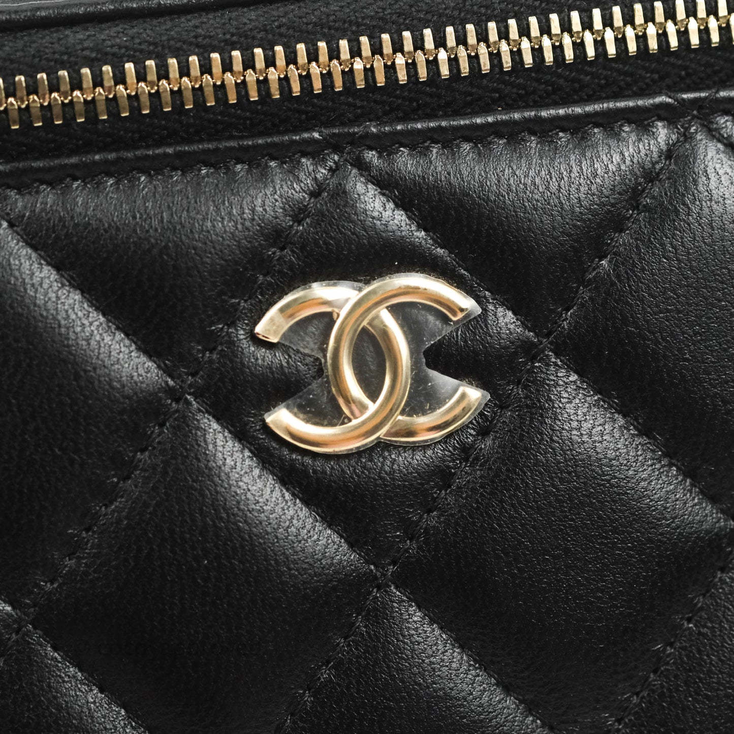 Chanel Vanity Rectangular Top Handle Black Lambskin Gold Hardware