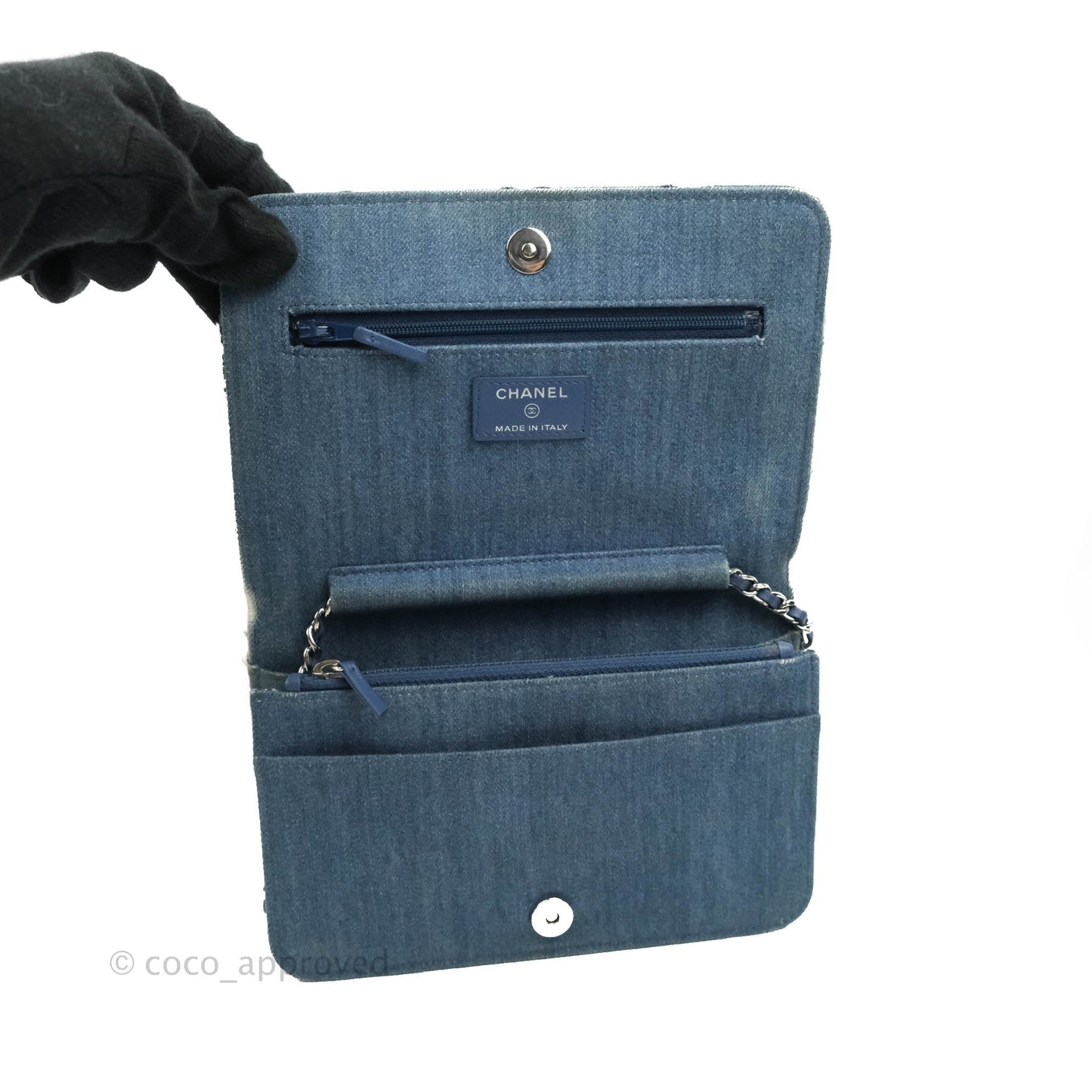 Chanel Quilted Wallet on Chain WOC Washed Denim Silver Hardware