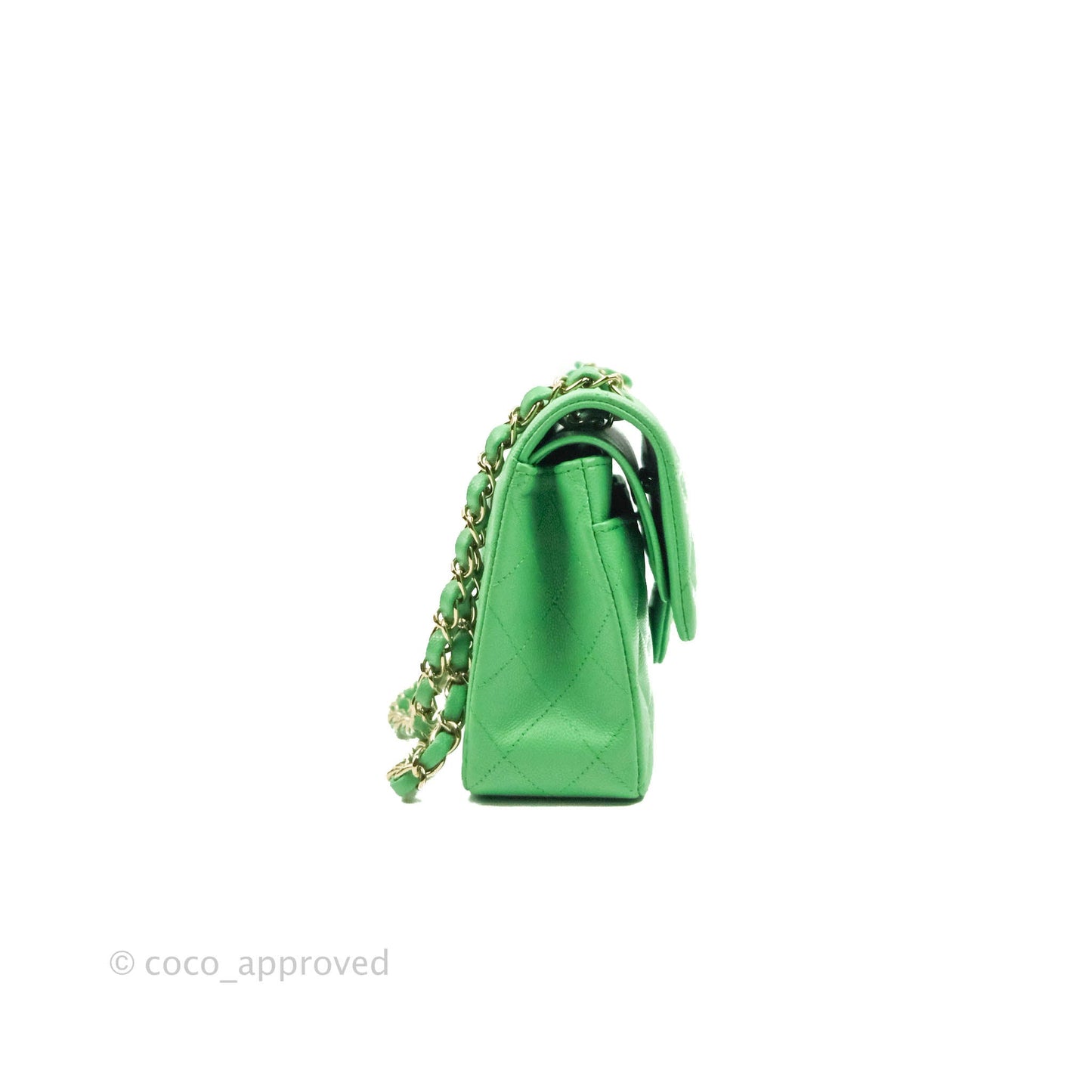 Chanel Small Classic Quilted Flap Green Caviar Gold Hardware