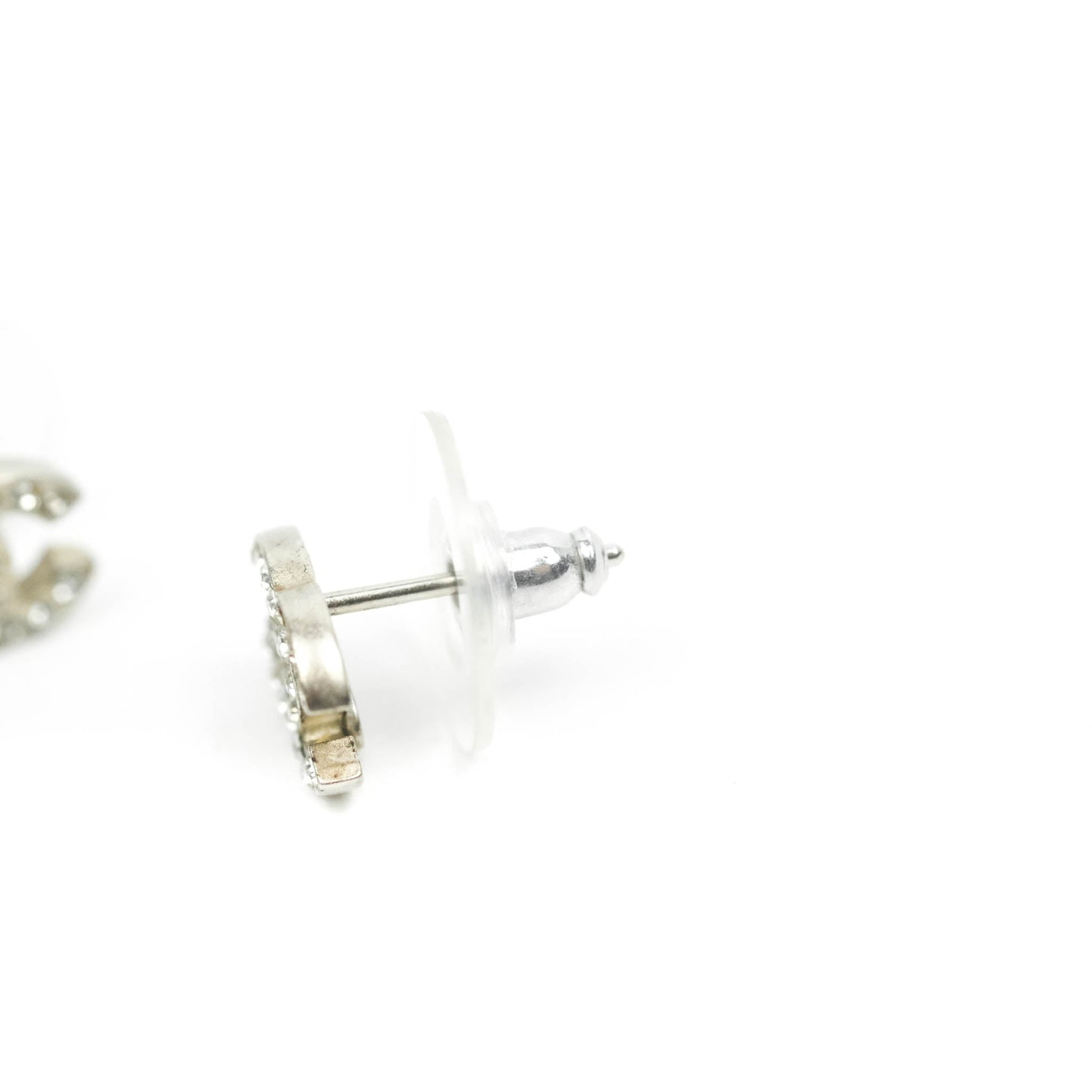 Chanel Crystal Mini Timeless CC Earrings Silver