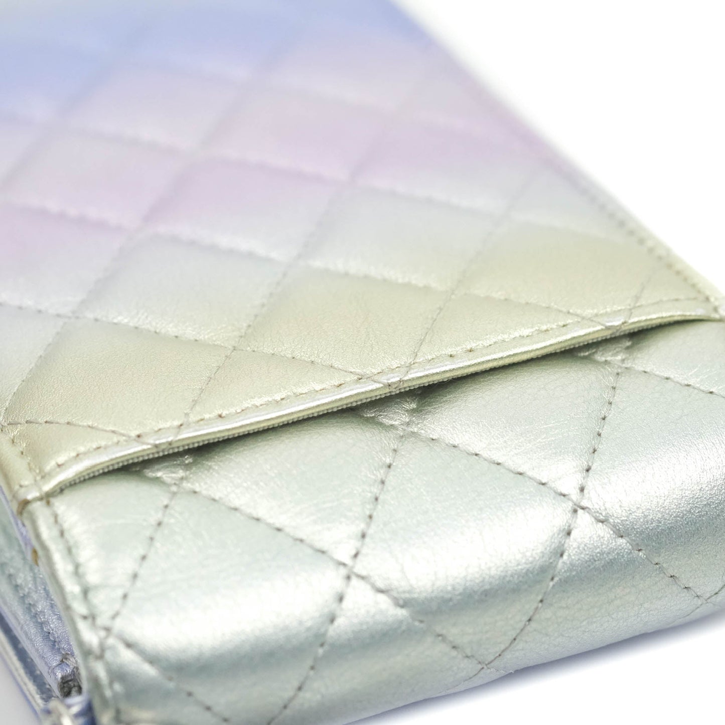 Chanel Classic Quilted Metallic Rainbow Lambskin Phone Holder Rainbow Hardware