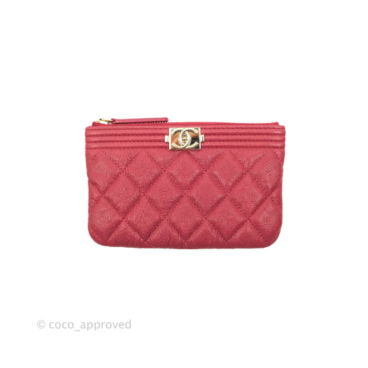 Chanel Mini Boy O Case Red Aged Caviar Gold Hardware