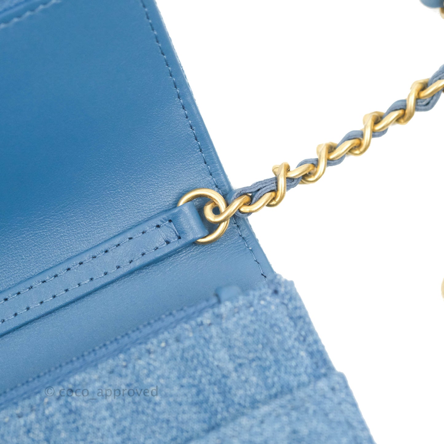 Chanel Quilted Pearl Crush Wallet on Chain WOC Denim Aged Gold Hardware
