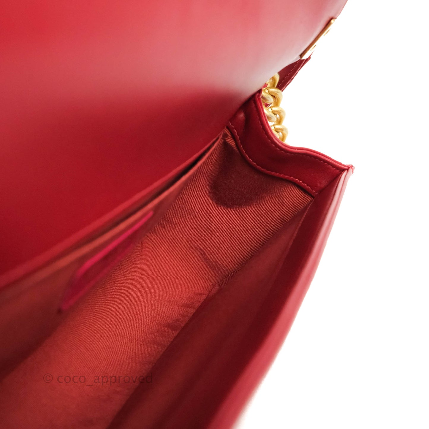 Chanel Quilted Medium Boy Red Lambskin Aged Gold Hardware