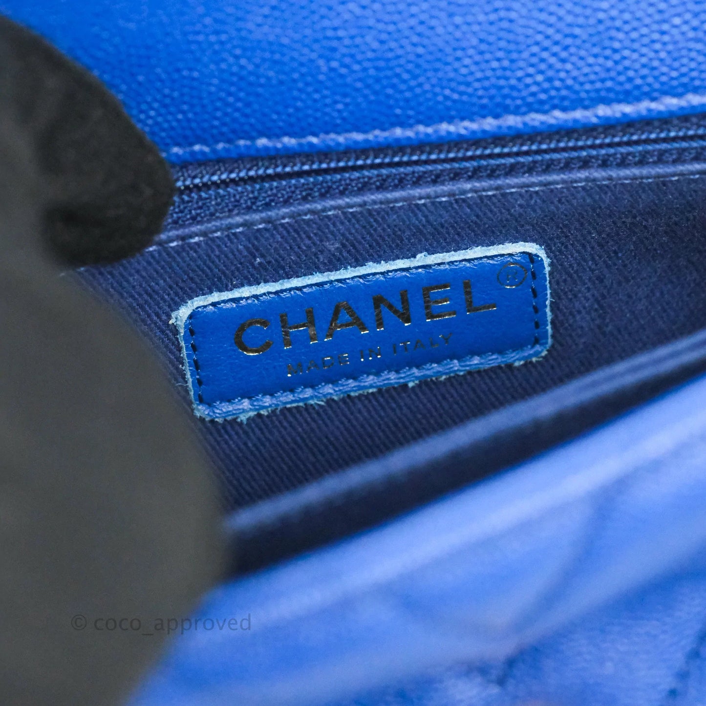 Chanel Small Coco Handle Chevron Blue Caviar Aged Gold Hardware
