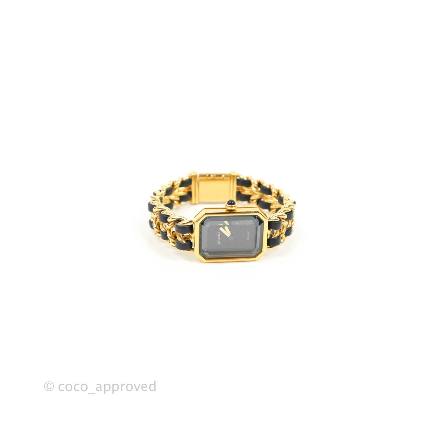 Chanel Vintage Première Watch Black Leather Gold Plated Size M