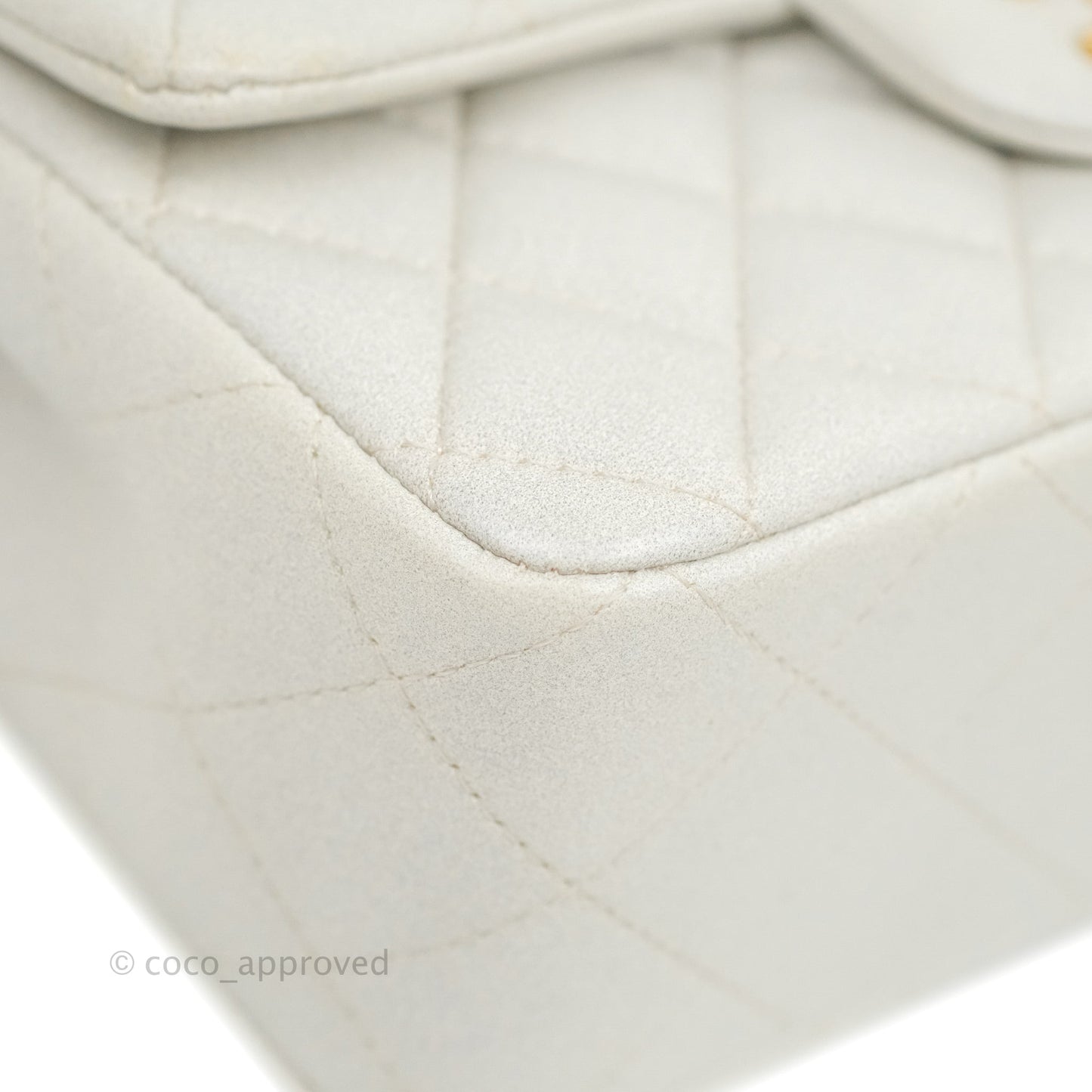 Chanel Top Handle Mini Rectangular Flap Bag Iridescent White Lambskin Aged Gold Hardware