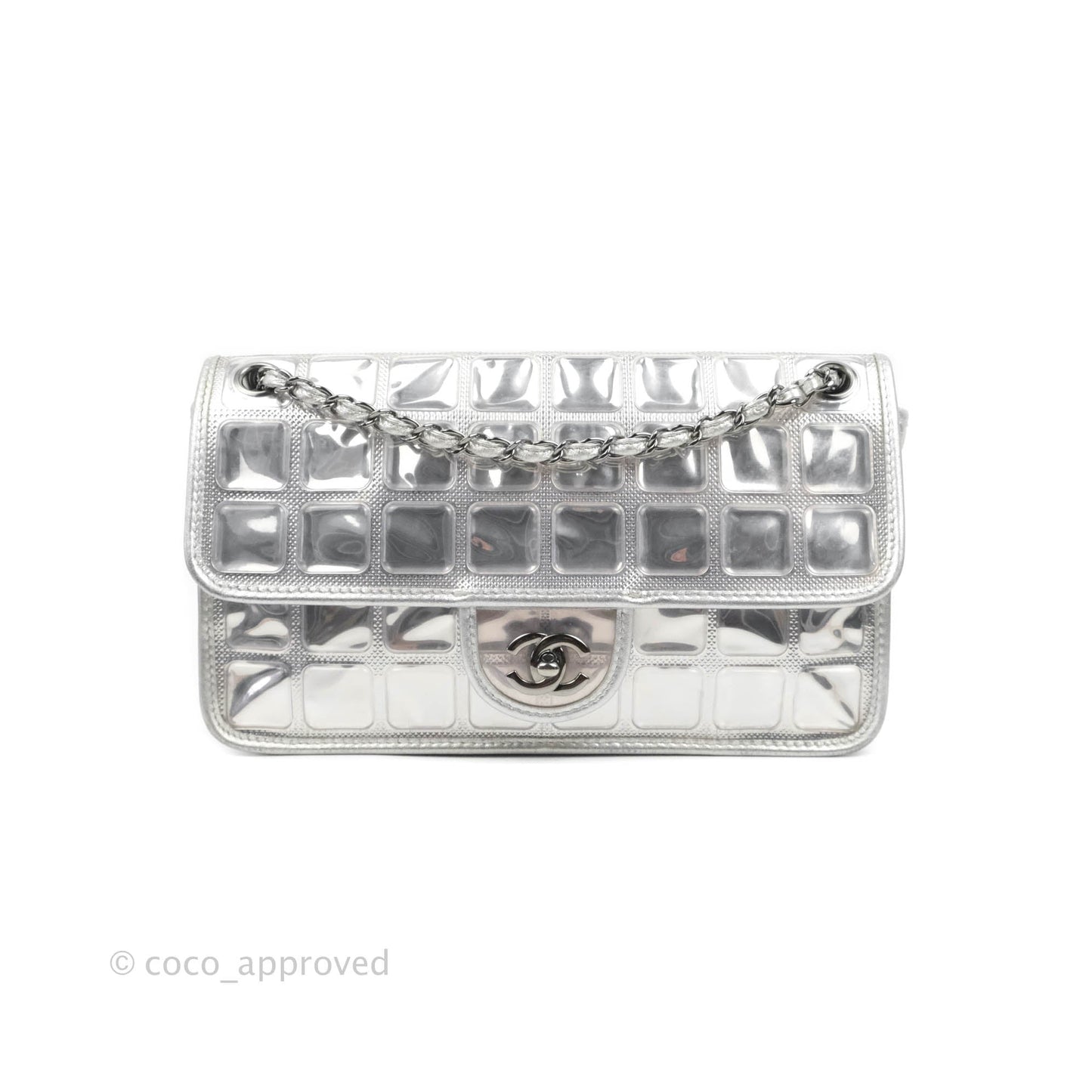 Chanel Vinyl Ice Cube Flap Bag Metallic Silver Silver Hardware