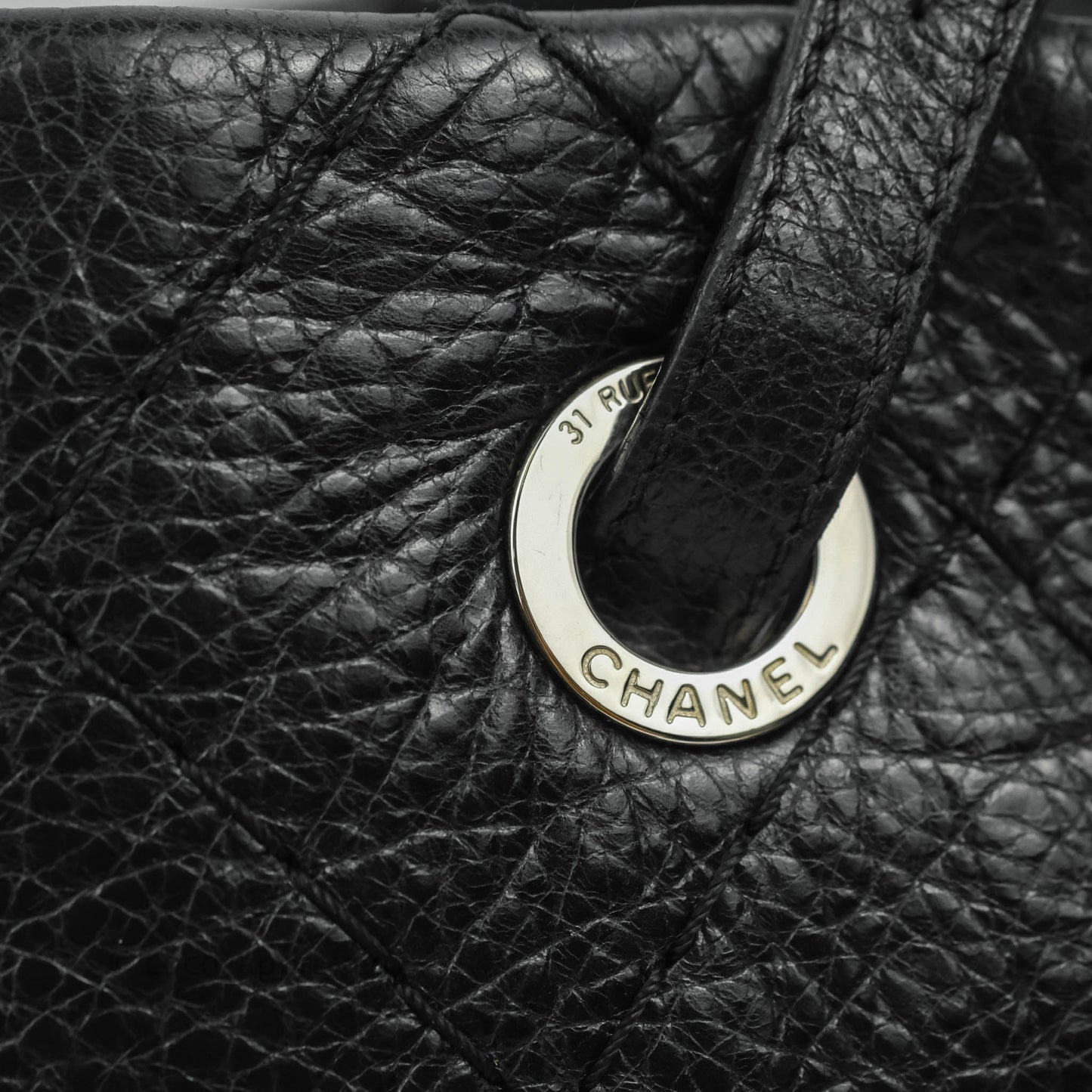 Chanel CC Flat Quilted Crumpled Calfskin Tote Bag Black Silver Hardware