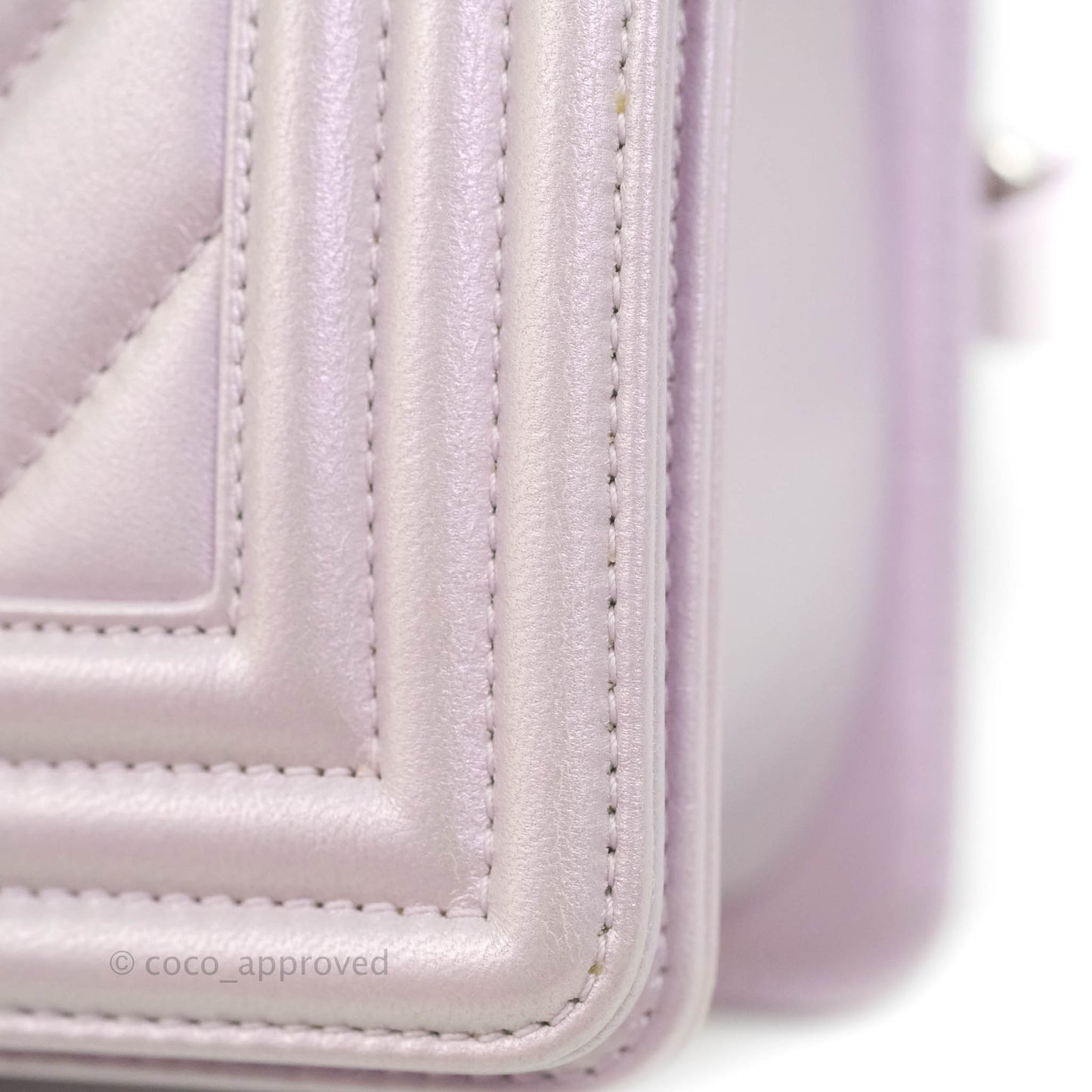 Chanel Medium Boy Chevron Iridescent Lilac Calfskin Silver Hardware