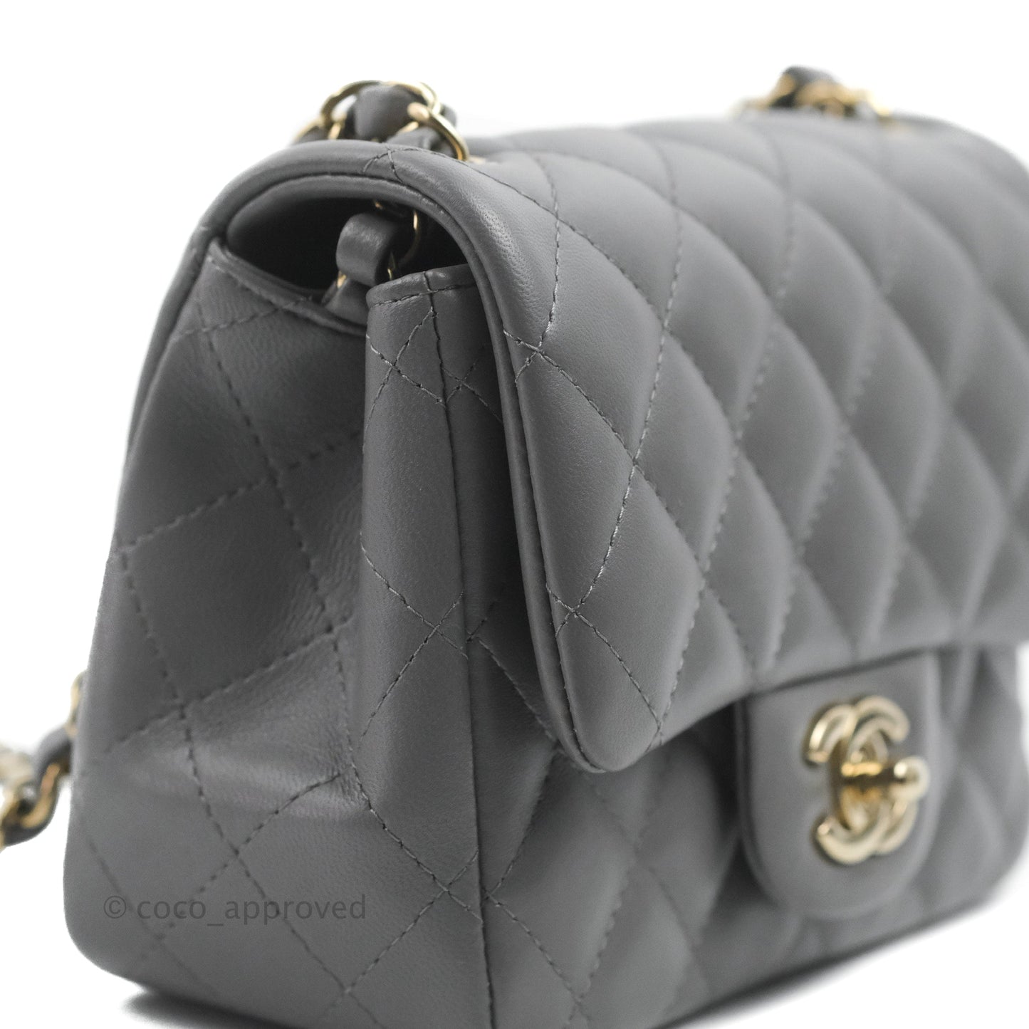 Chanel Quilted Mini Square Dark Grey Lambskin Gold Hardware