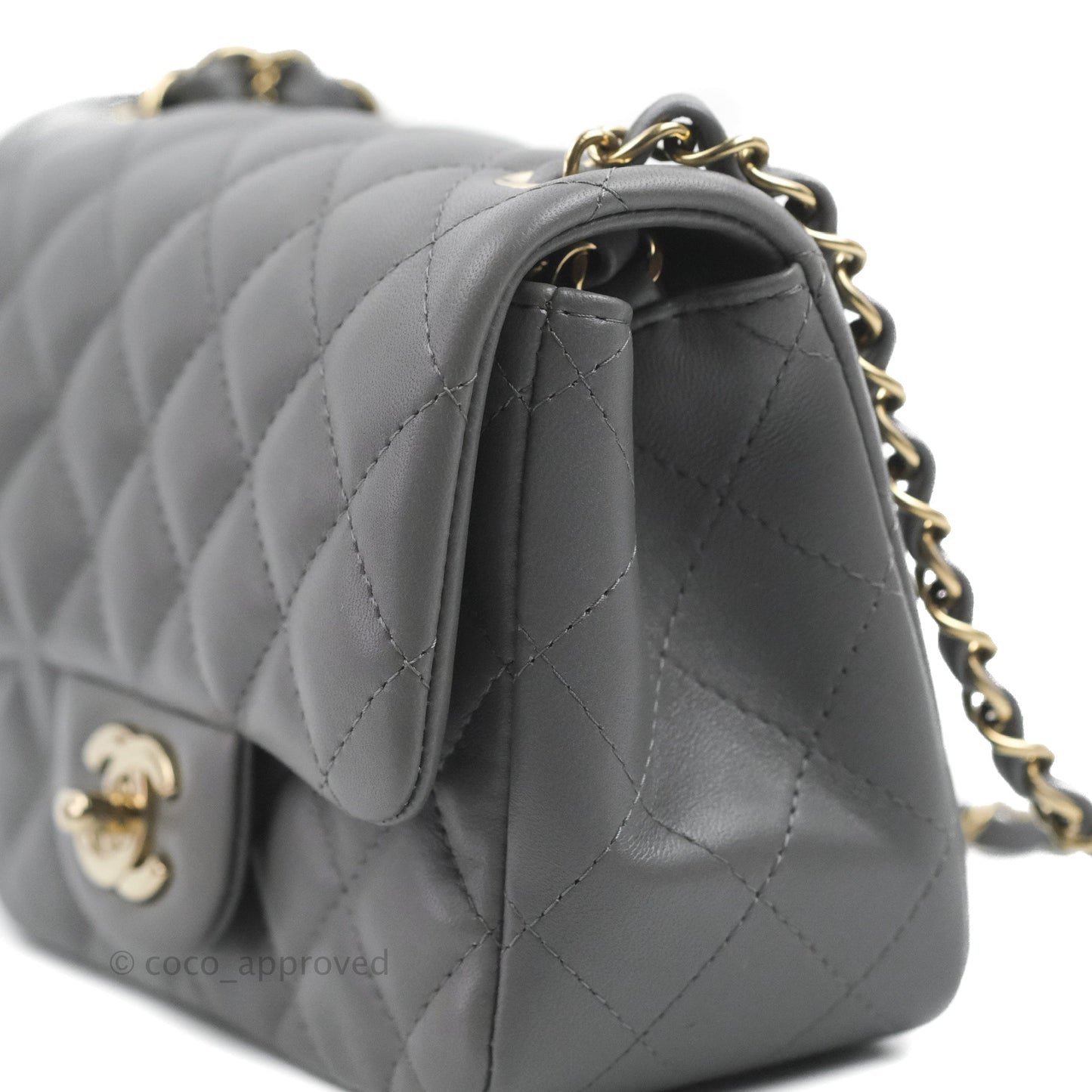 Chanel Quilted Mini Square Dark Grey Lambskin Gold Hardware