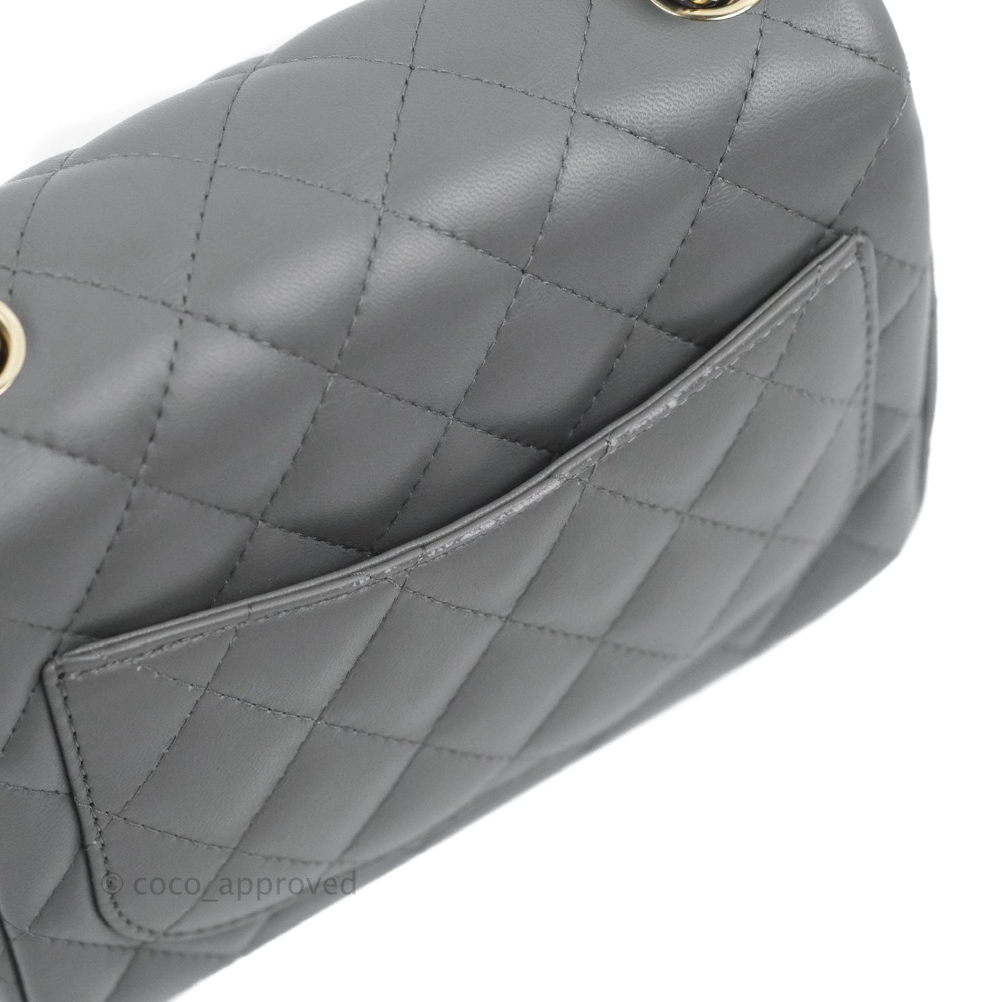 Chanel Quilted Mini Square Dark Grey Lambskin Gold Hardware