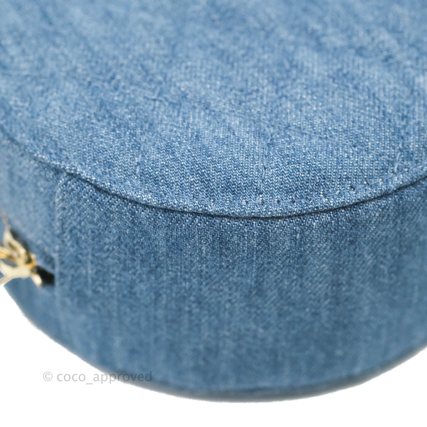 Chanel Quilted Pearl Crush Round Clutch With Chain Denim Aged Gold Hardware