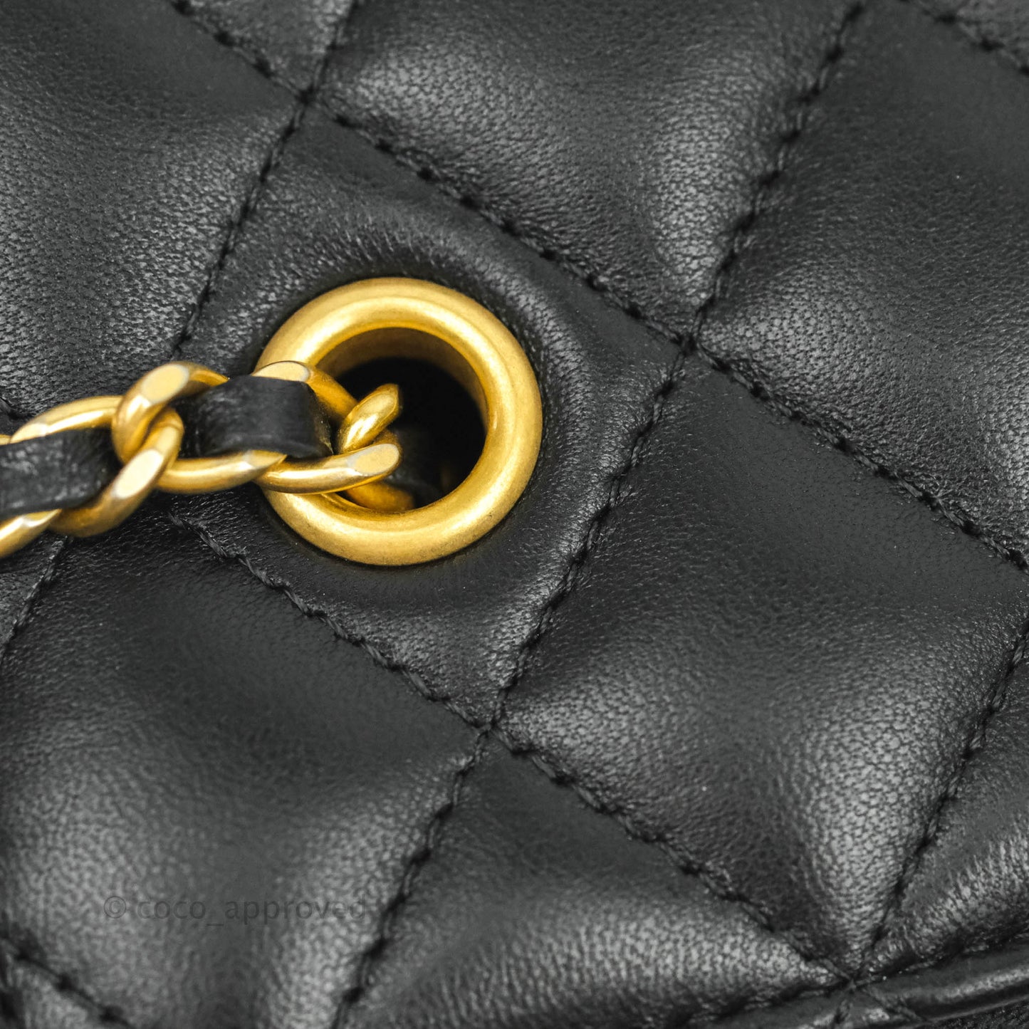 Chanel Vanity with Pearl Crush Chain in Black Lambskin Aged Gold Hardware