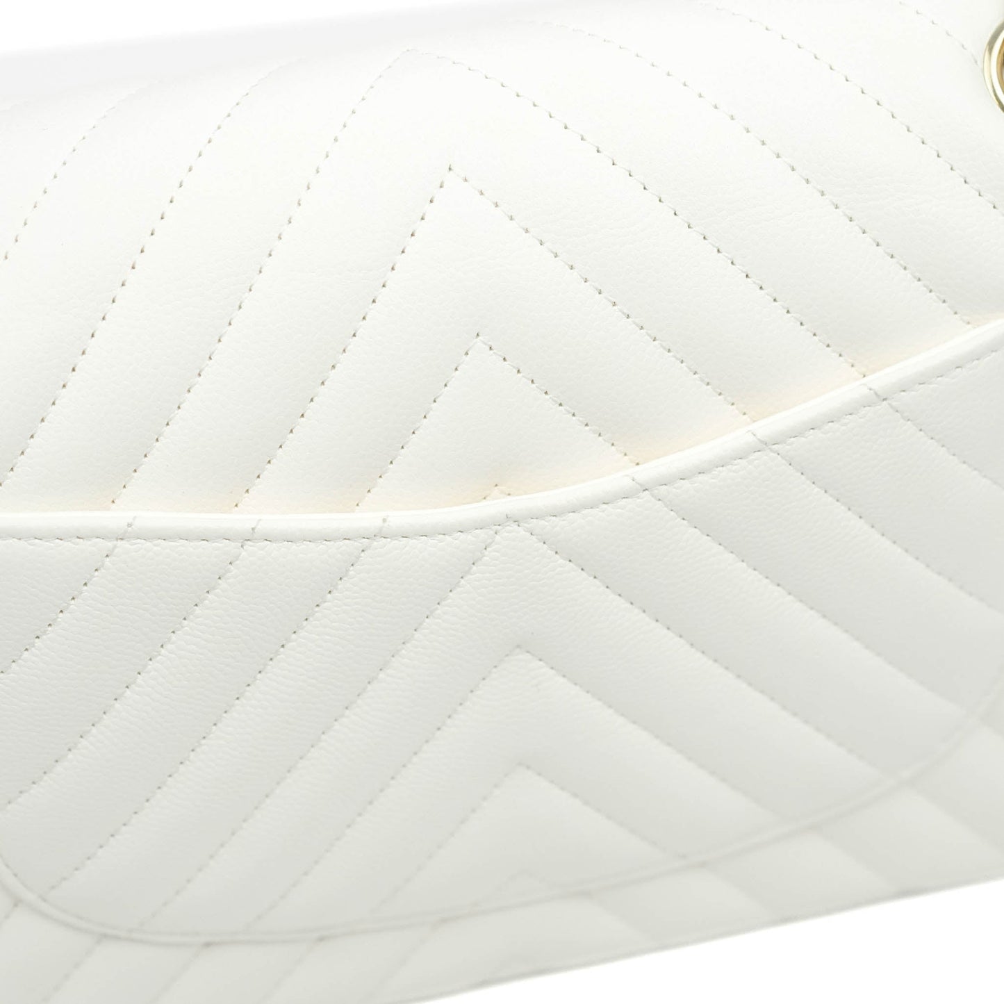 Chanel Chevron M/L Medium Double Flap White Caviar Gold Hardware