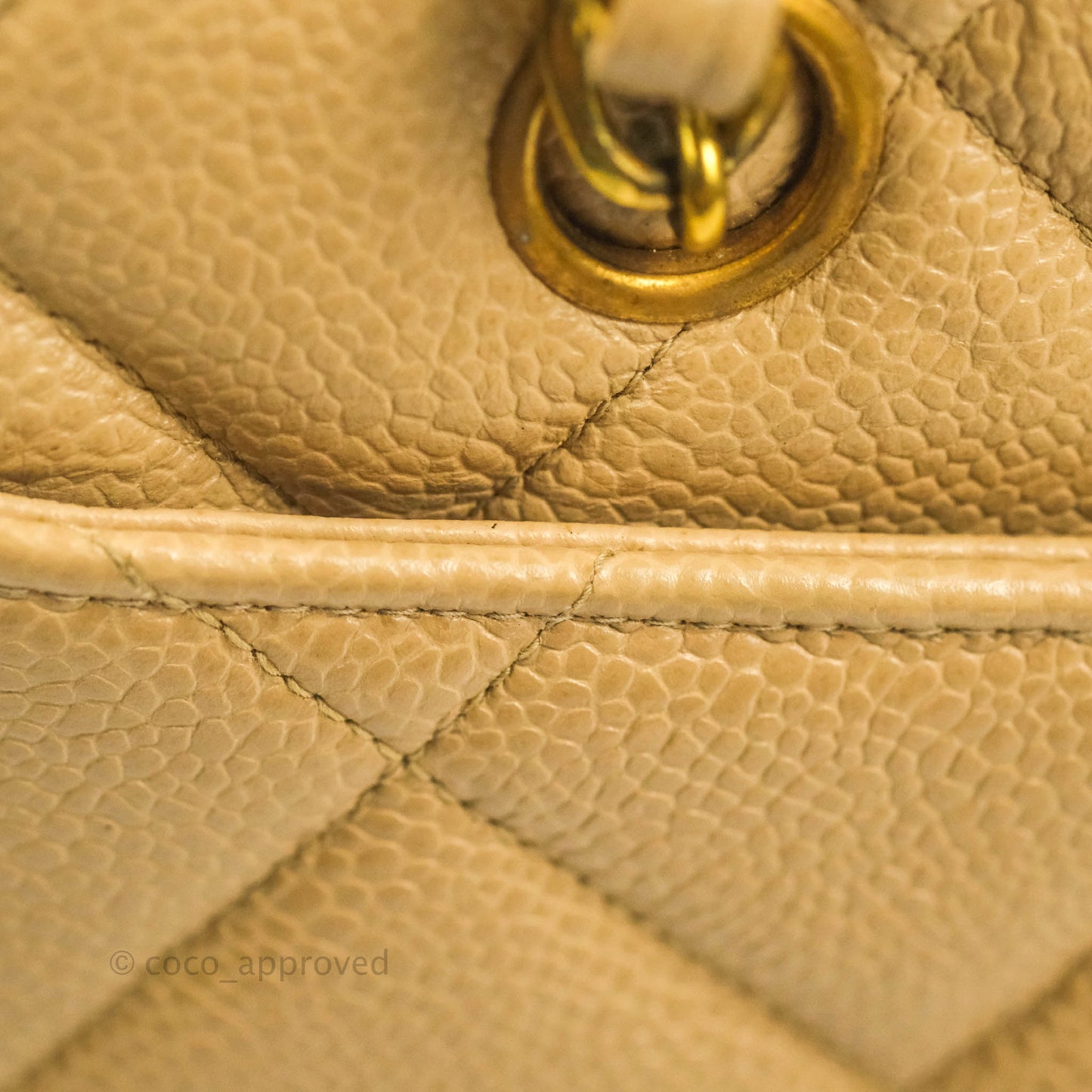 Chanel Vintage CC Quilted Tote Dark Beige Caviar 24K Gold Hardware