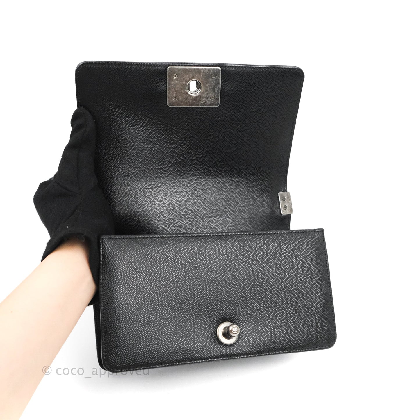 Chanel Small Quilted Boy Bag Black Caviar Ruthenium Hardware