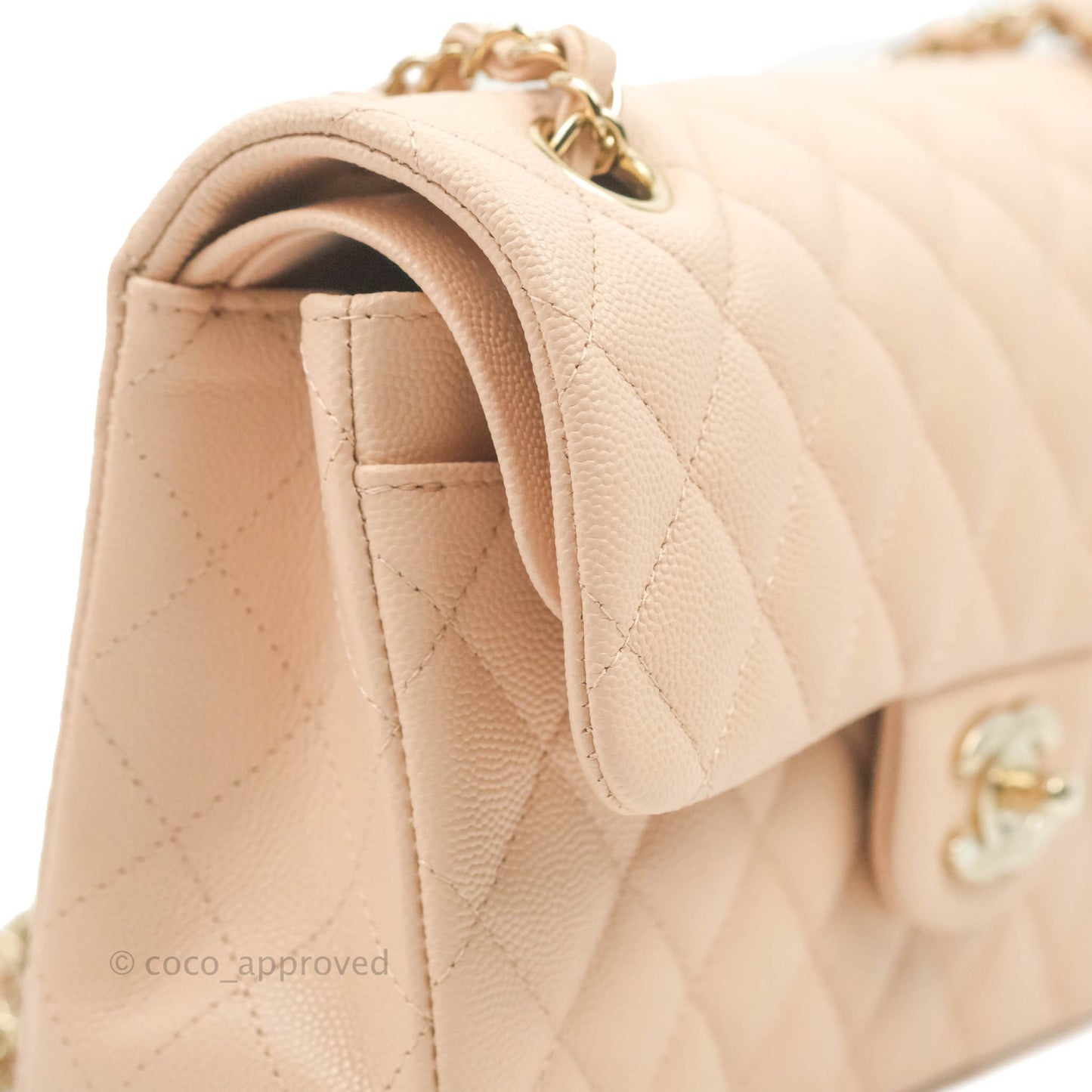 Chanel Small Classic Quilted Flap Light Beige Pink Caviar Gold Hardware 22C