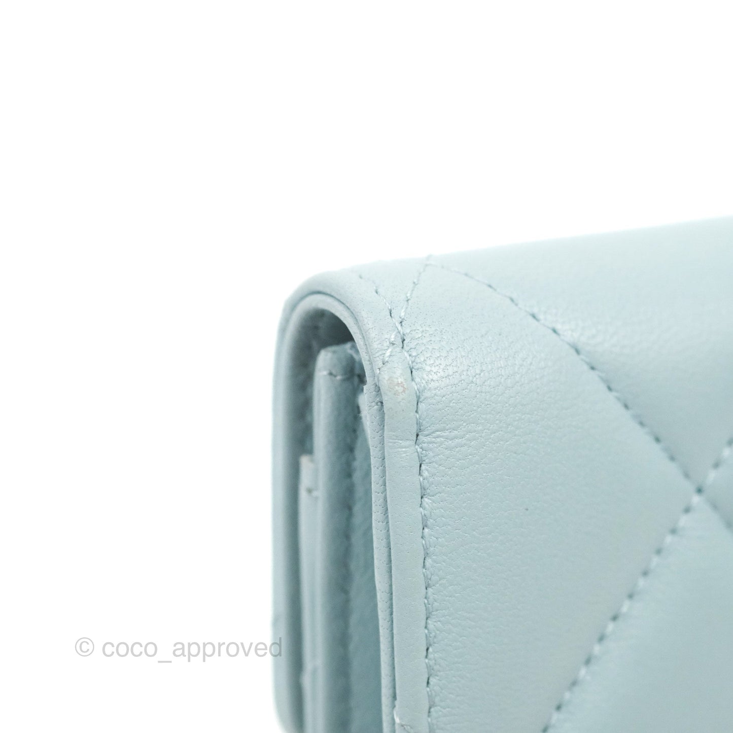 Chanel 19 Quilted Flap Card Holder Light Blue Lambskin