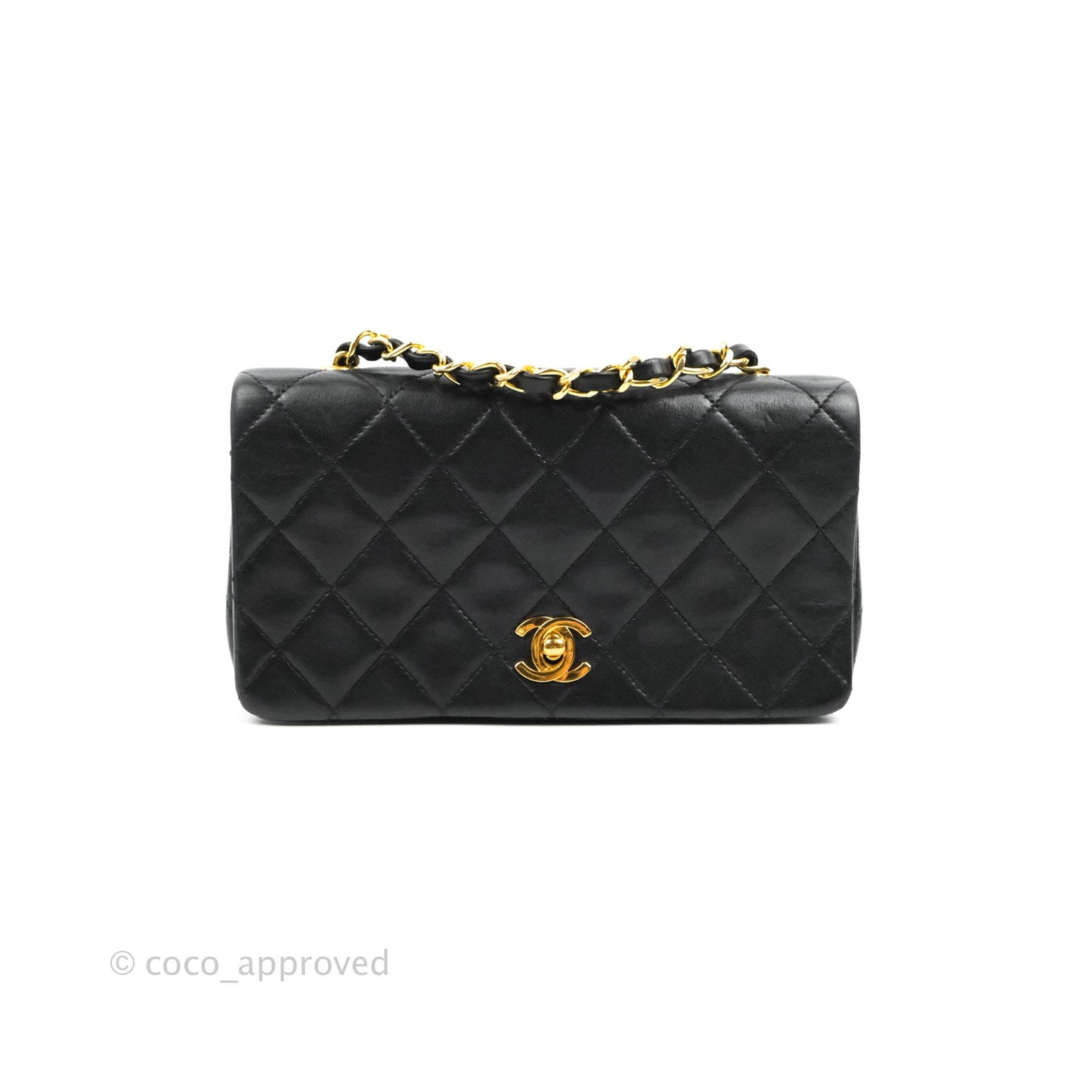 Chanel Vintage Small Single Full Flap Bag Black Lambskin 24K Gold Hardware