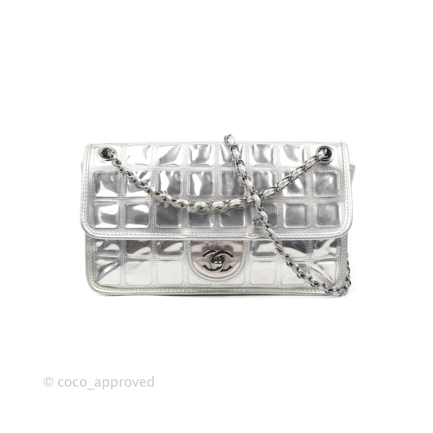 Chanel Vinyl Ice Cube Flap Bag Metallic Silver Silver Hardware