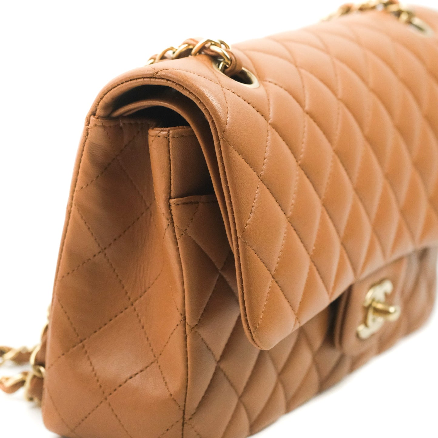 Chanel Classic M/L Medium Flap Quilted Dark Beige Caramel Lambskin Gold Hardware