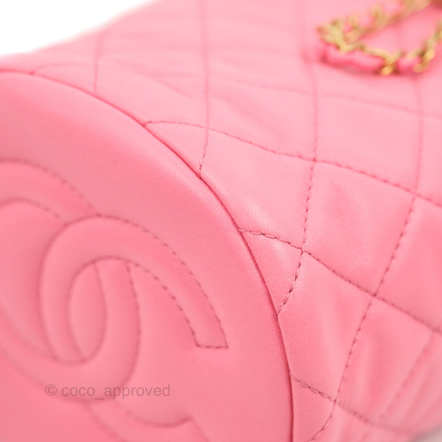 Chanel Quilted Crystal Pearl Crush Drawstring Bucket Bag Pink Lambskin Gold Hardware